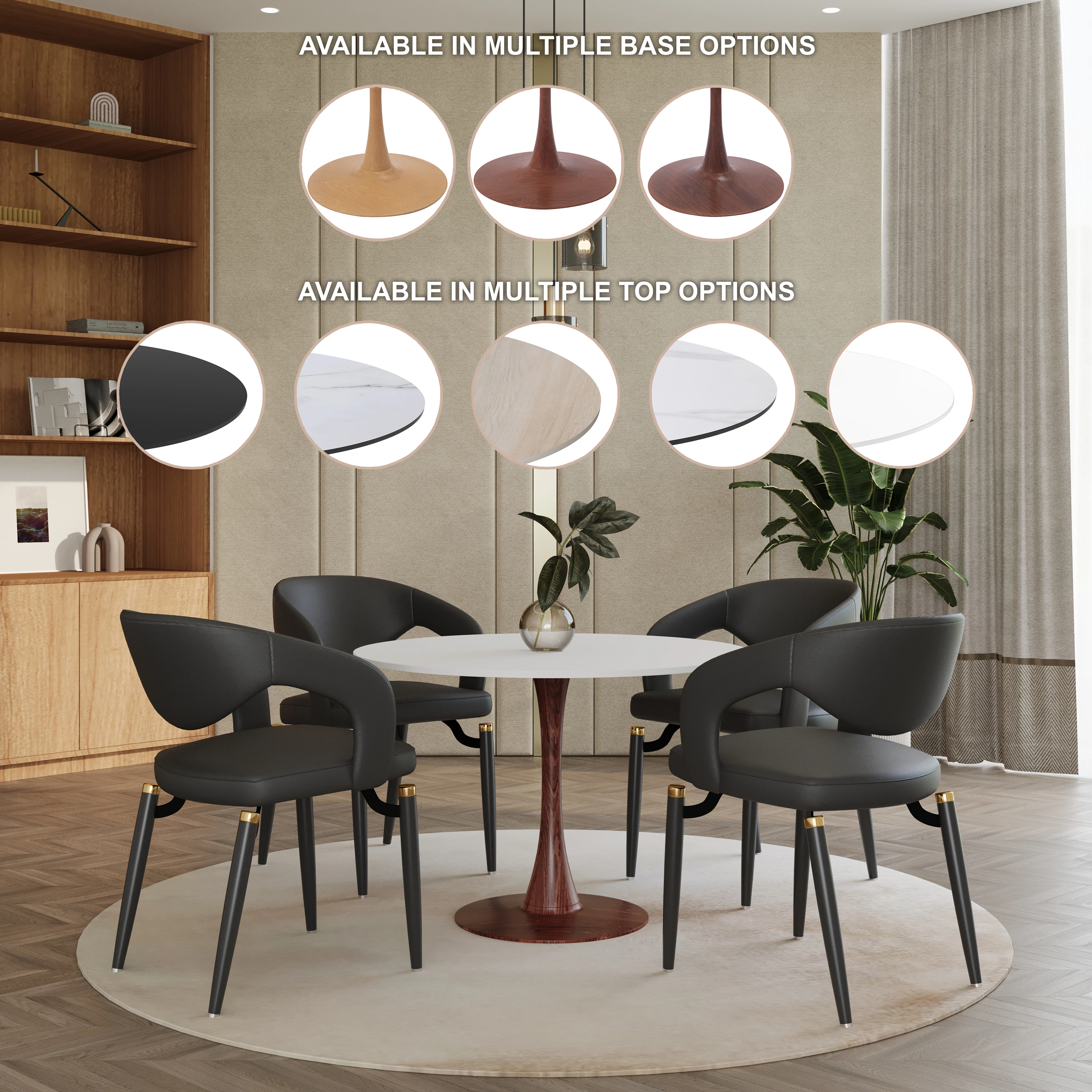 Bristol 35" Round Dining Table Wood Transfer Walnut Base with MDF White Top