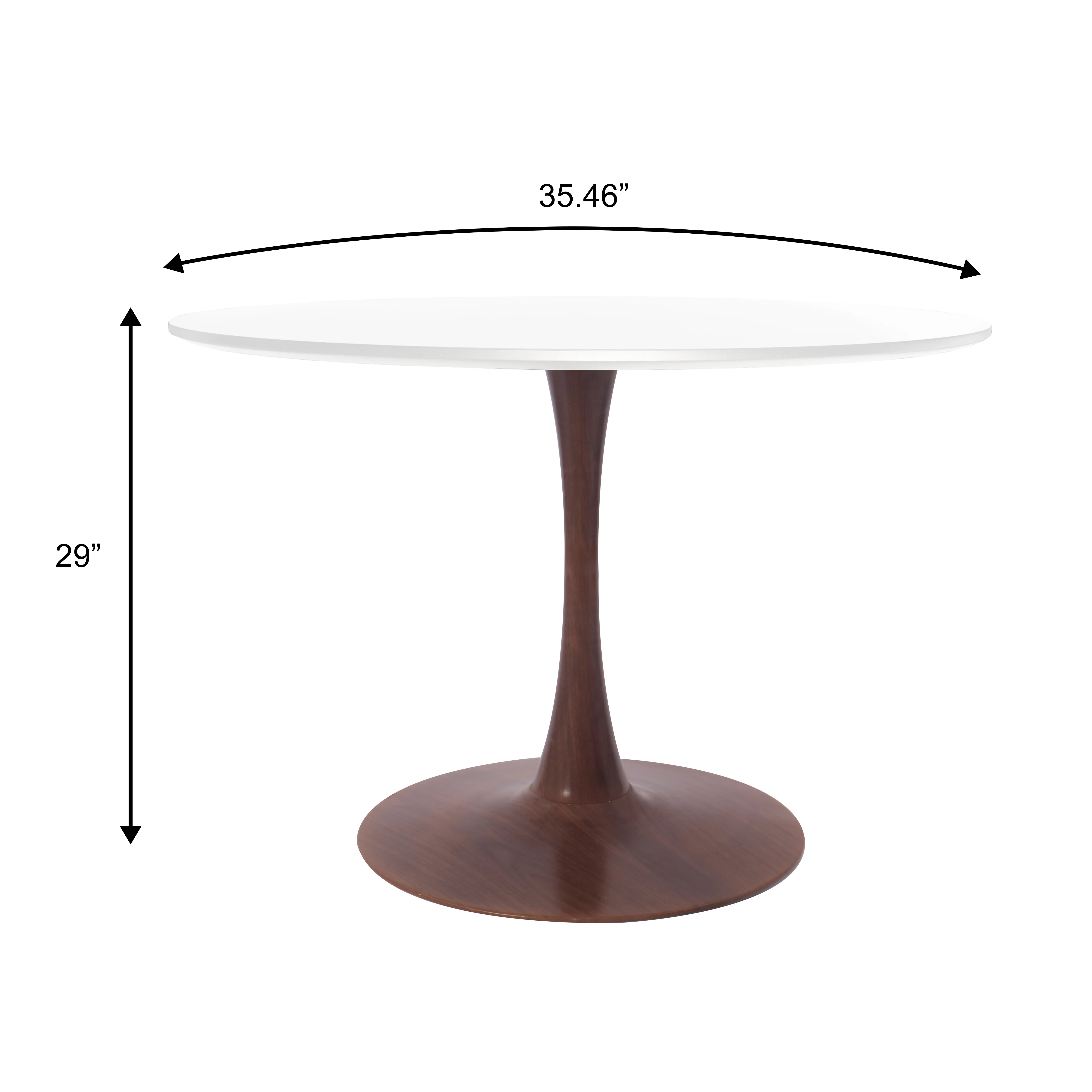 Bristol 35" Round Dining Table Wood Transfer Walnut Base with MDF White Top