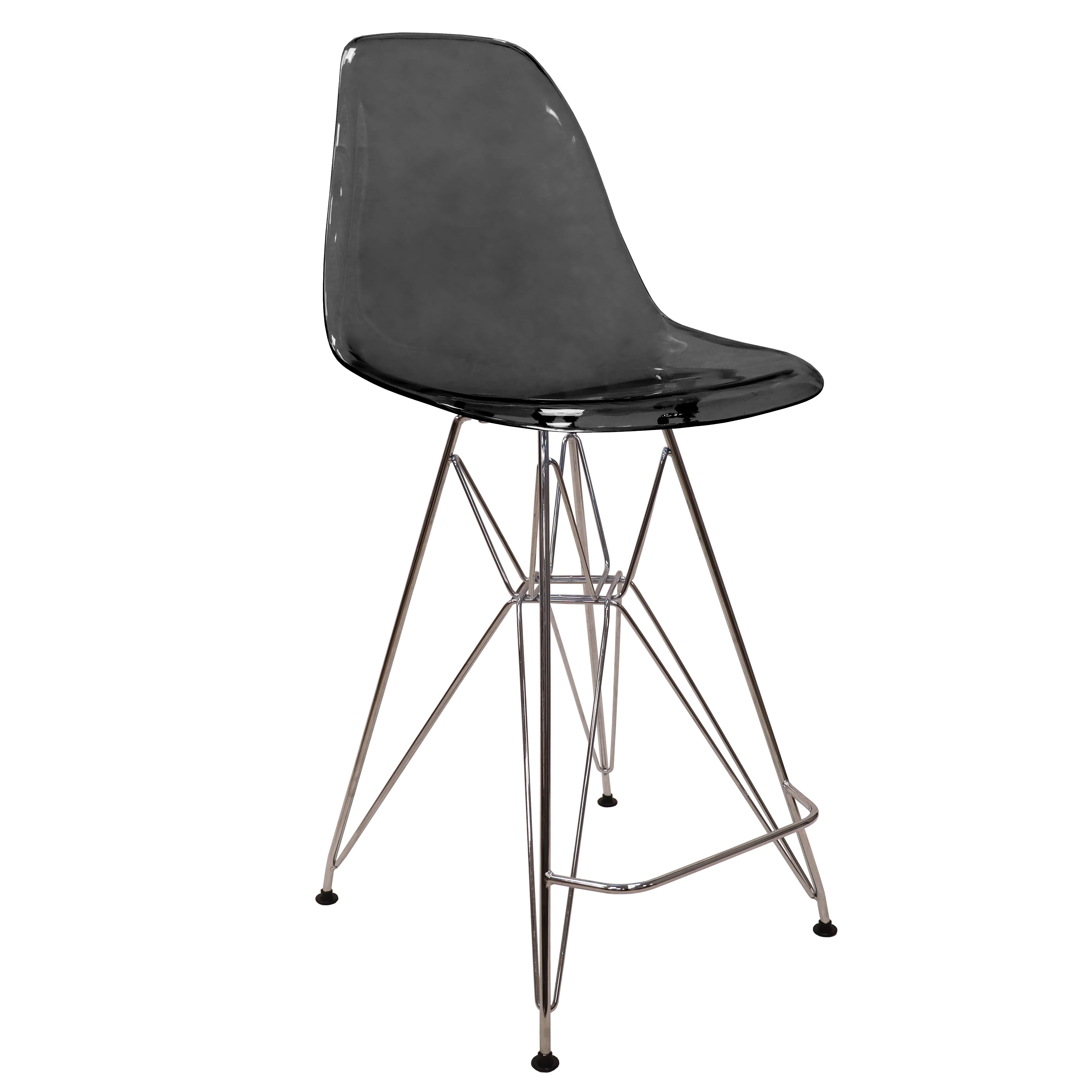 Cresco Modern Acrylic Barstool with Chrome Base and Footrest in Transparent Black