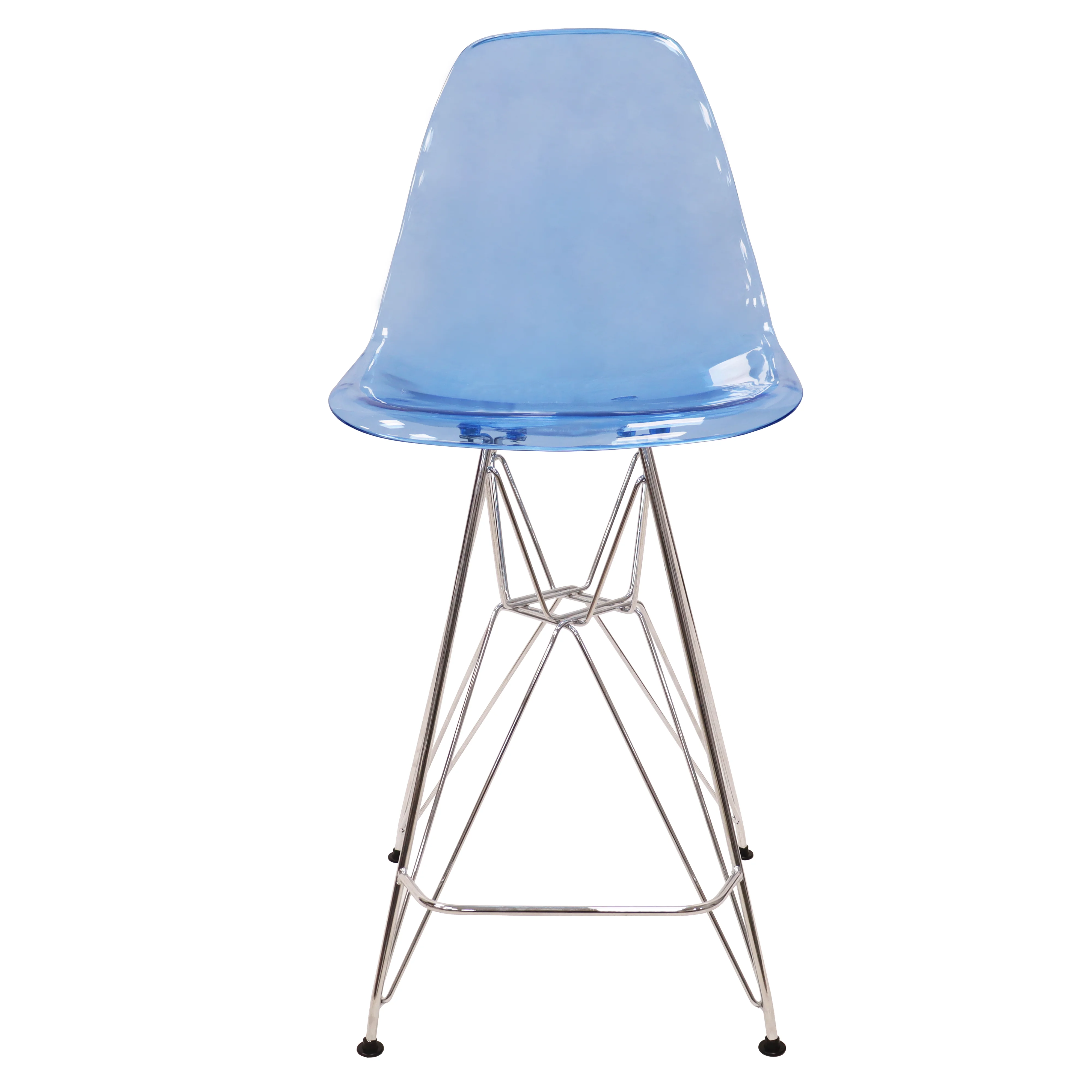 Cresco Modern Acrylic Barstool with Chrome Base and Footrest in Transparent Blue