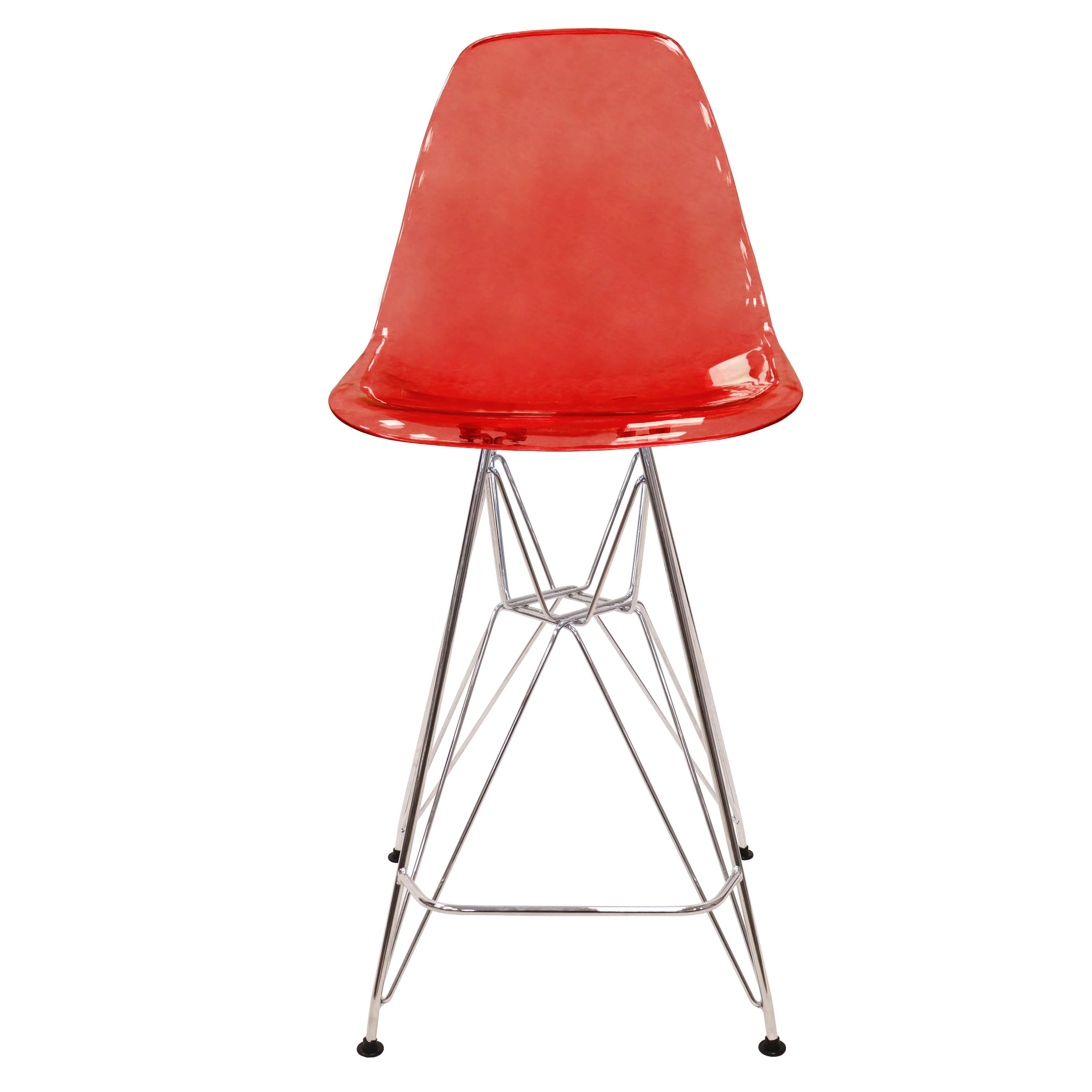 Cresco Modern Acrylic Barstool with Chrome Base and Footrest in Transparent Red