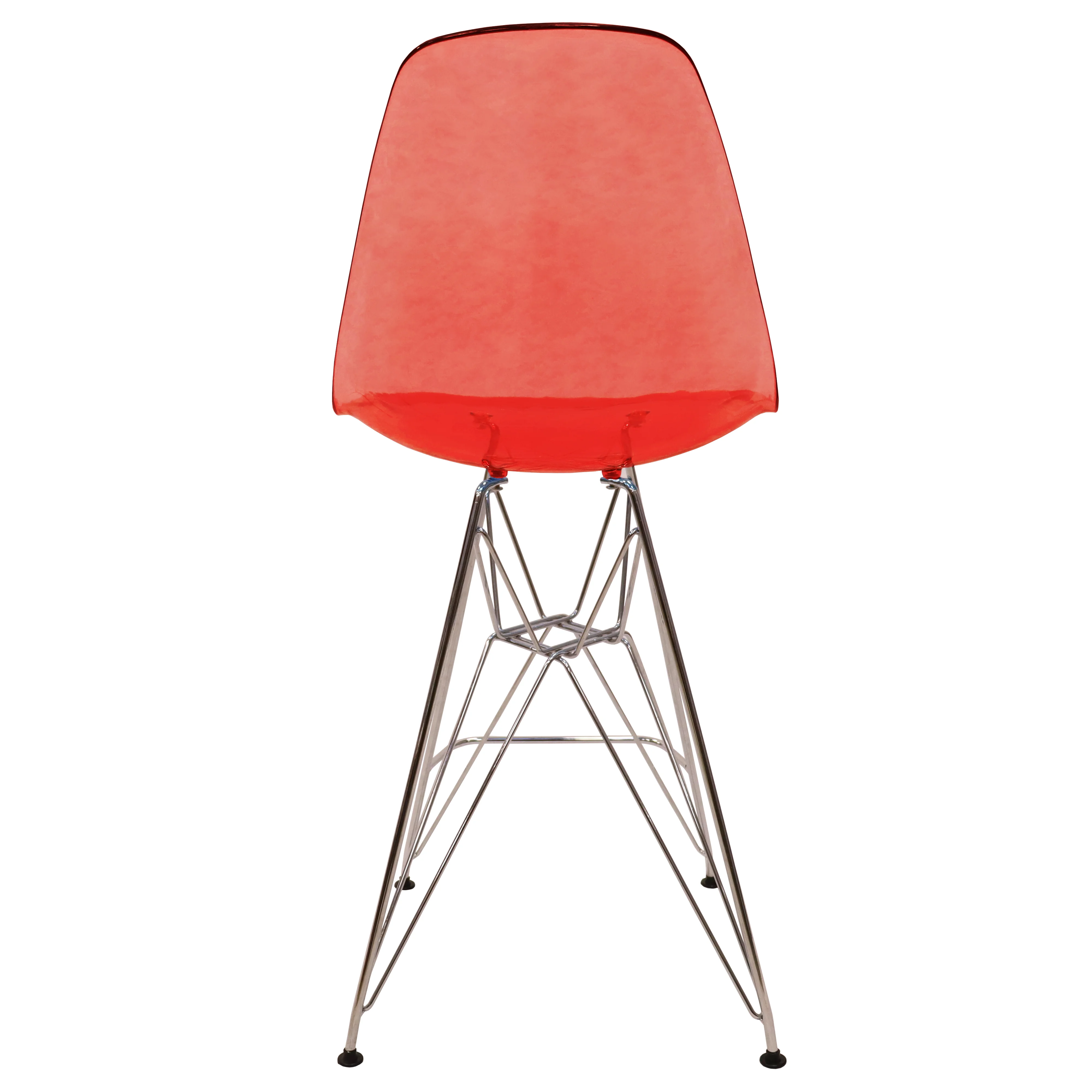 Cresco Modern Acrylic Barstool with Chrome Base and Footrest in Transparent Red