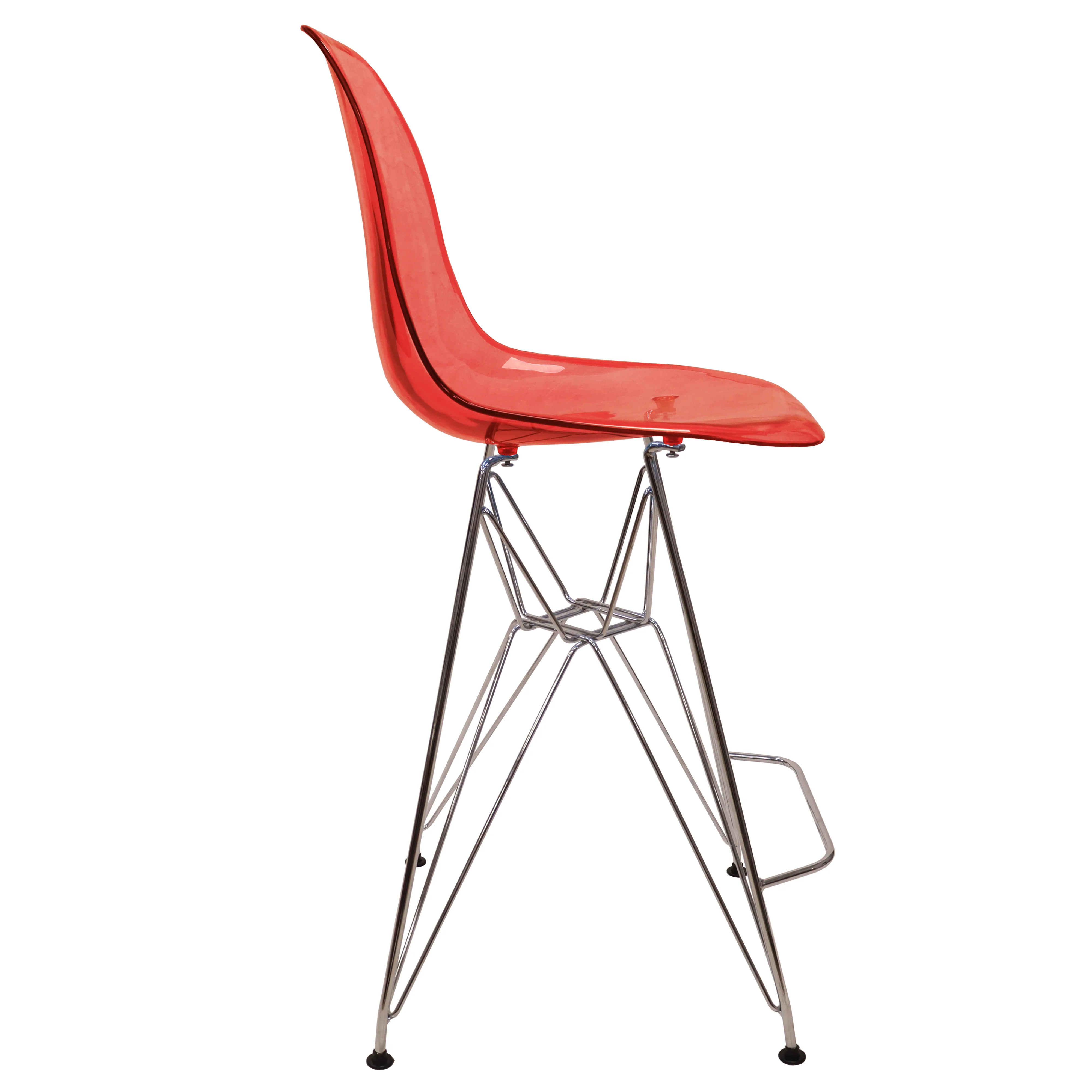 Cresco Modern Acrylic Barstool with Chrome Base and Footrest in Transparent Red