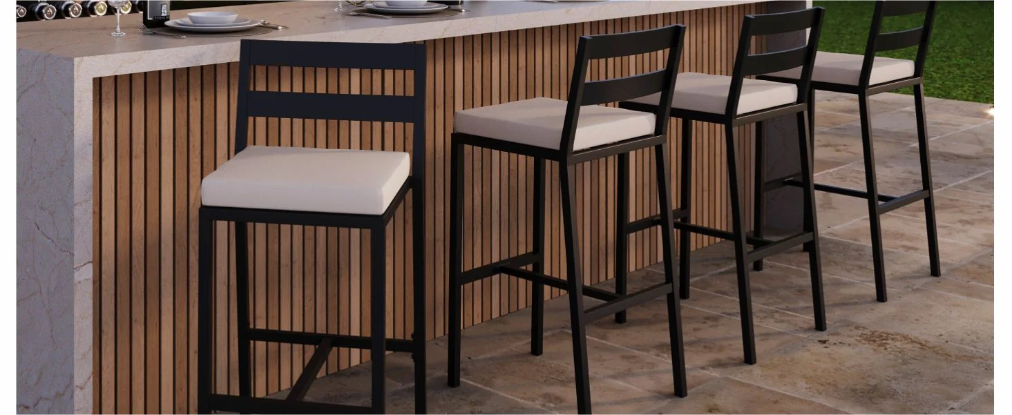 Chelsea Collection Modern Aluminum Outdoor Bar Chair in black with Beige Cushions