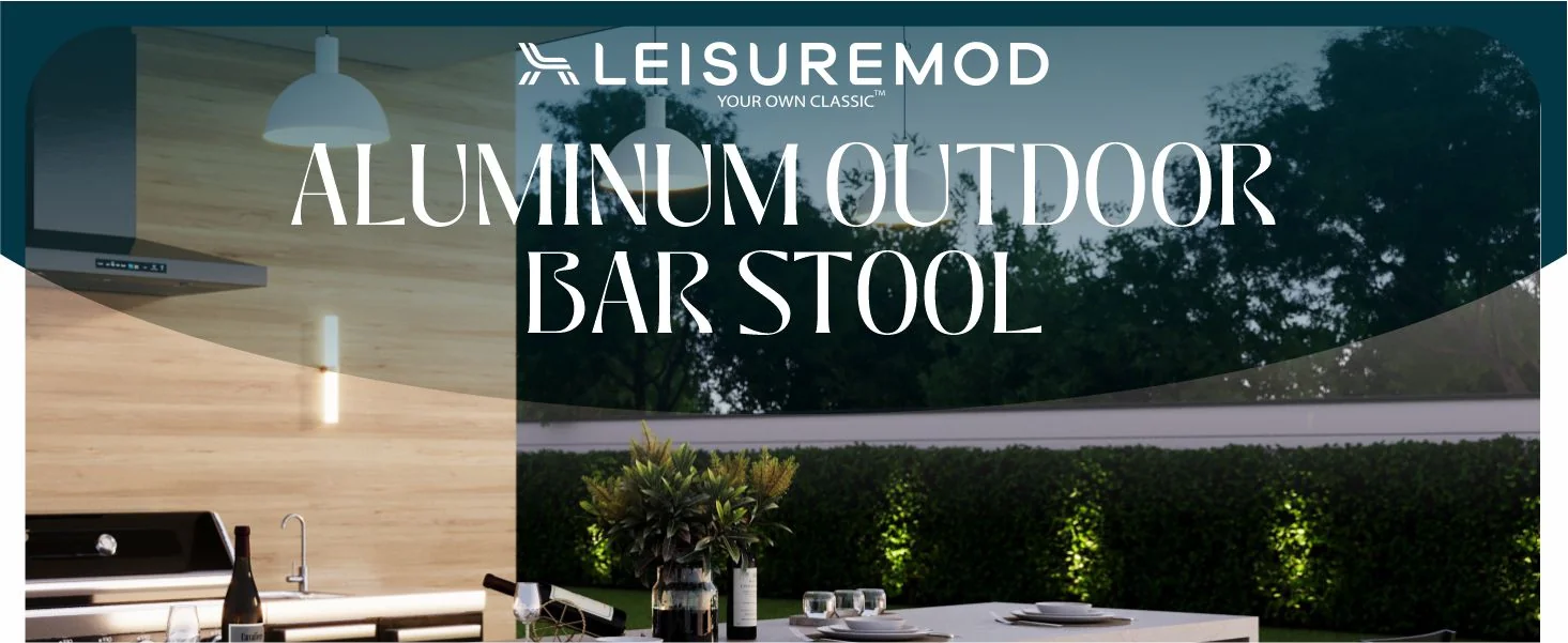 Chelsea Collection Modern Aluminum Outdoor Bar Chair in black with Beige Cushions