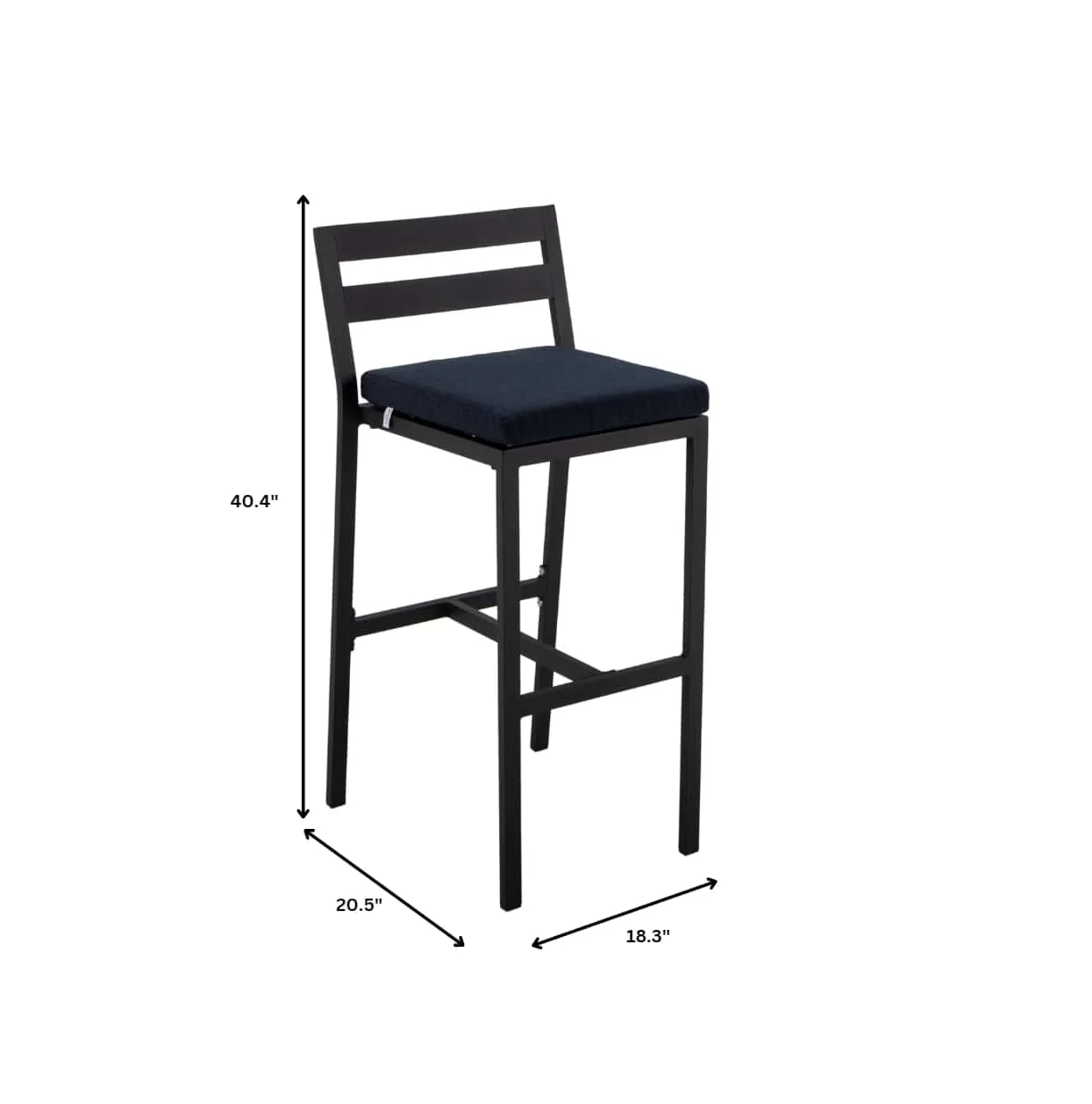 Chelsea Collection Modern Aluminum Outdoor Bar Chair in black with Blue Cushions