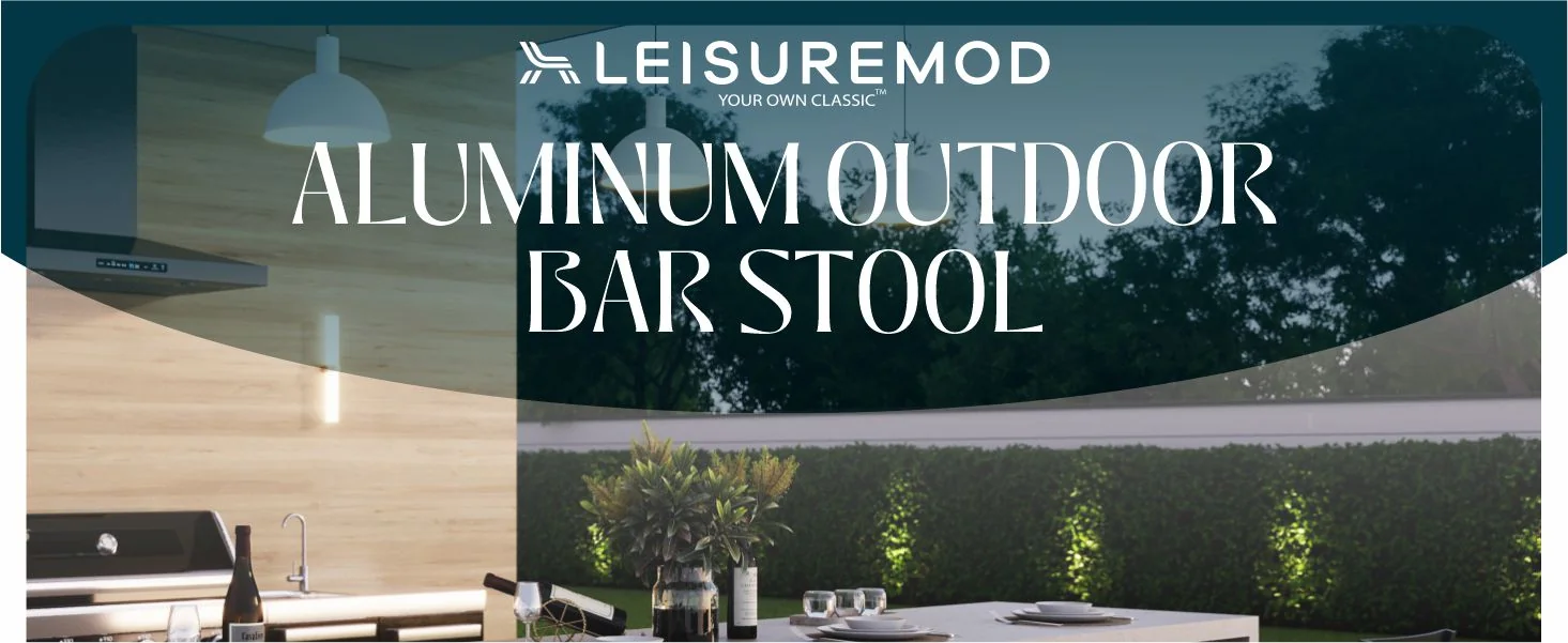 Chelsea Collection Modern Aluminum Outdoor Bar Chair in black with Blue Cushions