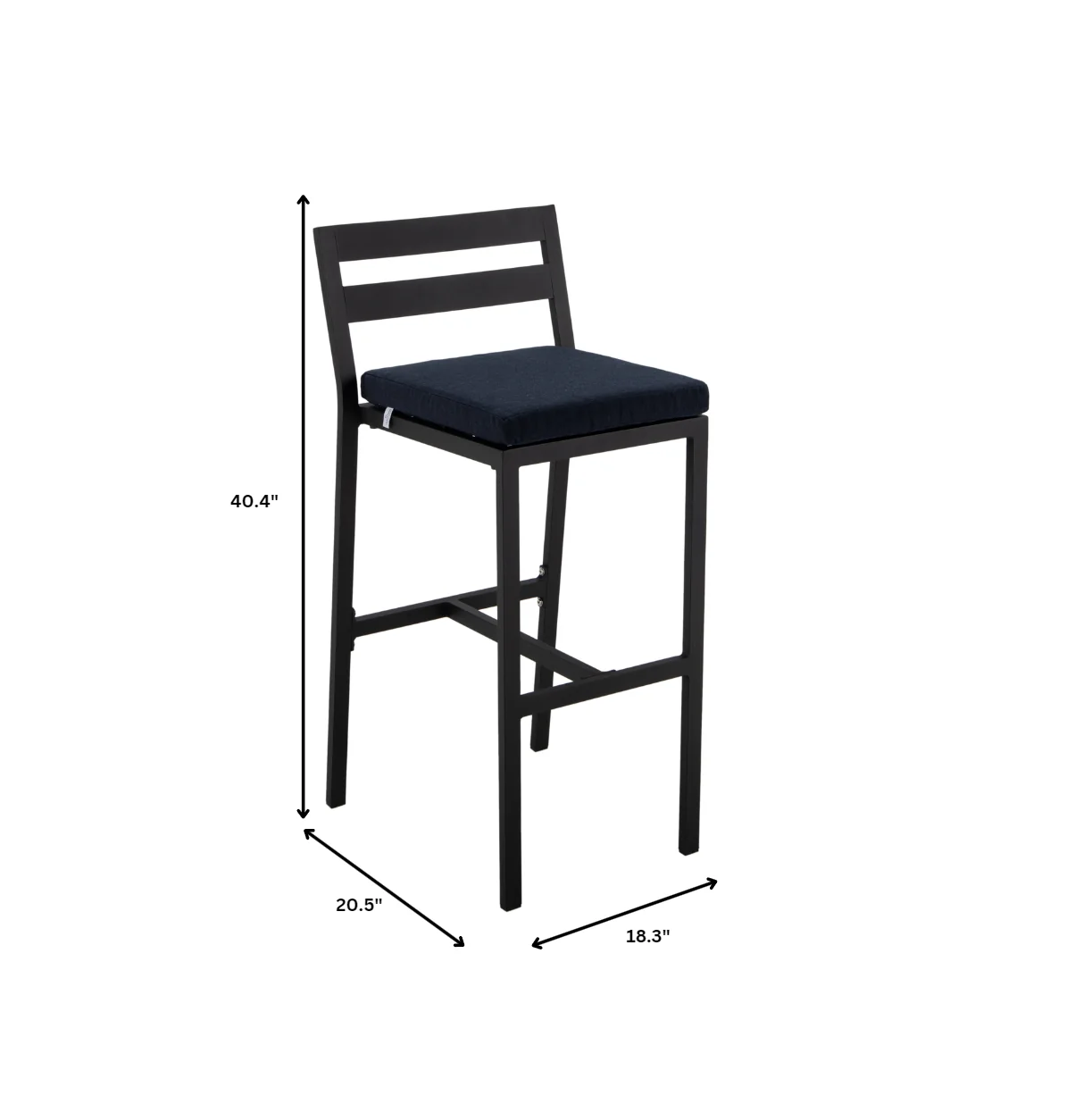 Chelsea Collection Modern Aluminum Outdoor Bar Chair in black with Blue Cushions - Set of 4