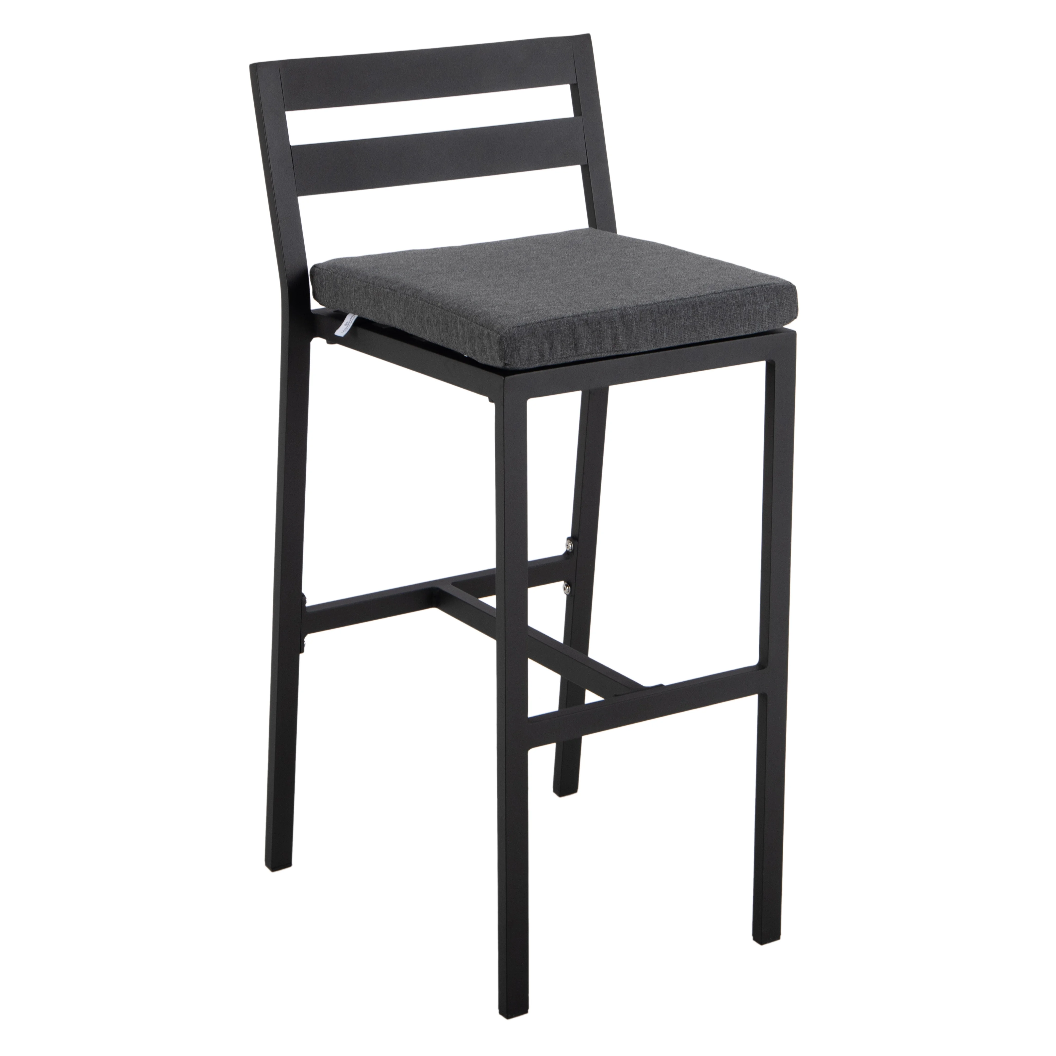 Chelsea Collection Modern Aluminum Outdoor Bar Chair in black with Charcoal Cushions