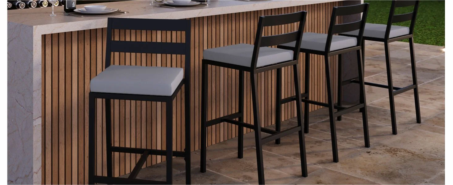 Chelsea Collection Modern Aluminum Outdoor Bar Chair in black with Charcoal Cushions