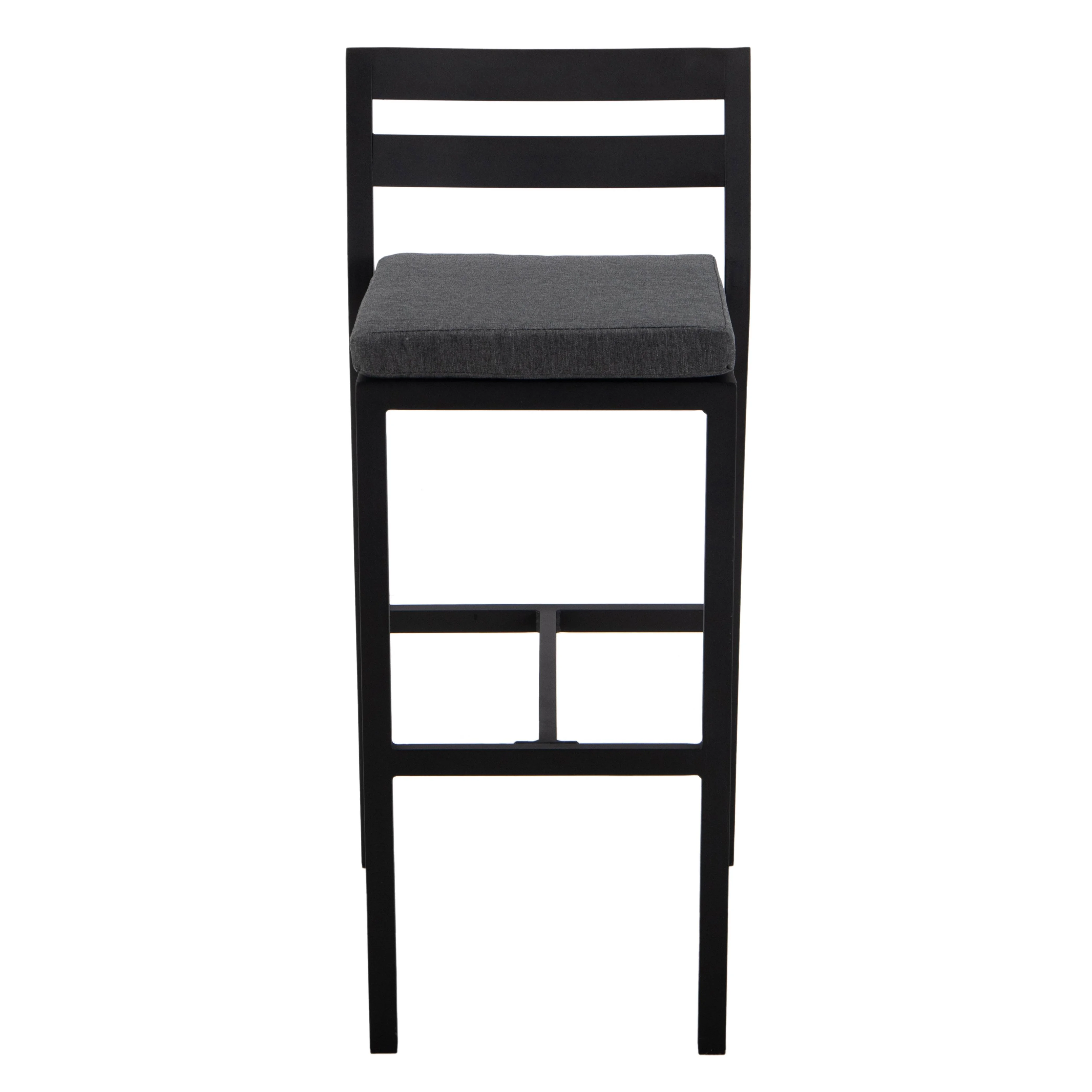 Chelsea Collection Modern Aluminum Outdoor Bar Chair in black with Charocal Cushions - Set of 2