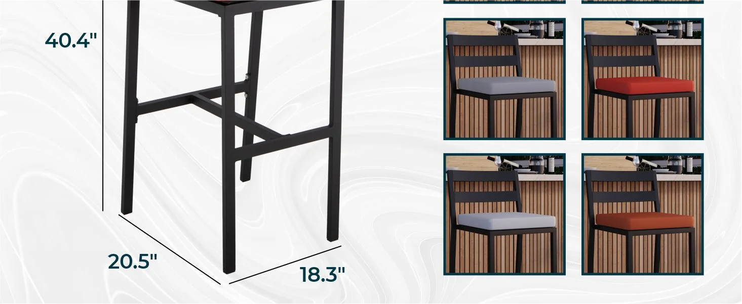 Chelsea Collection Modern Aluminum Outdoor Bar Chair in black with Cherry Cushions