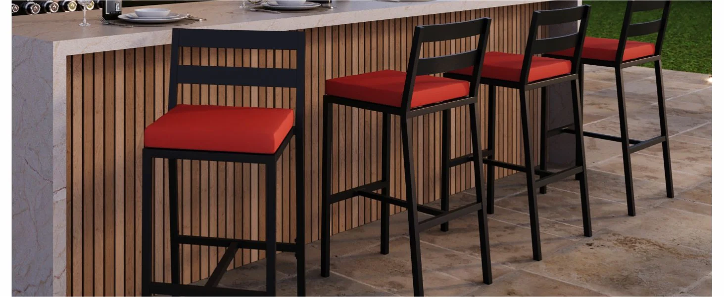 Chelsea Collection Modern Aluminum Outdoor Bar Chair in black with Cherry Cushions