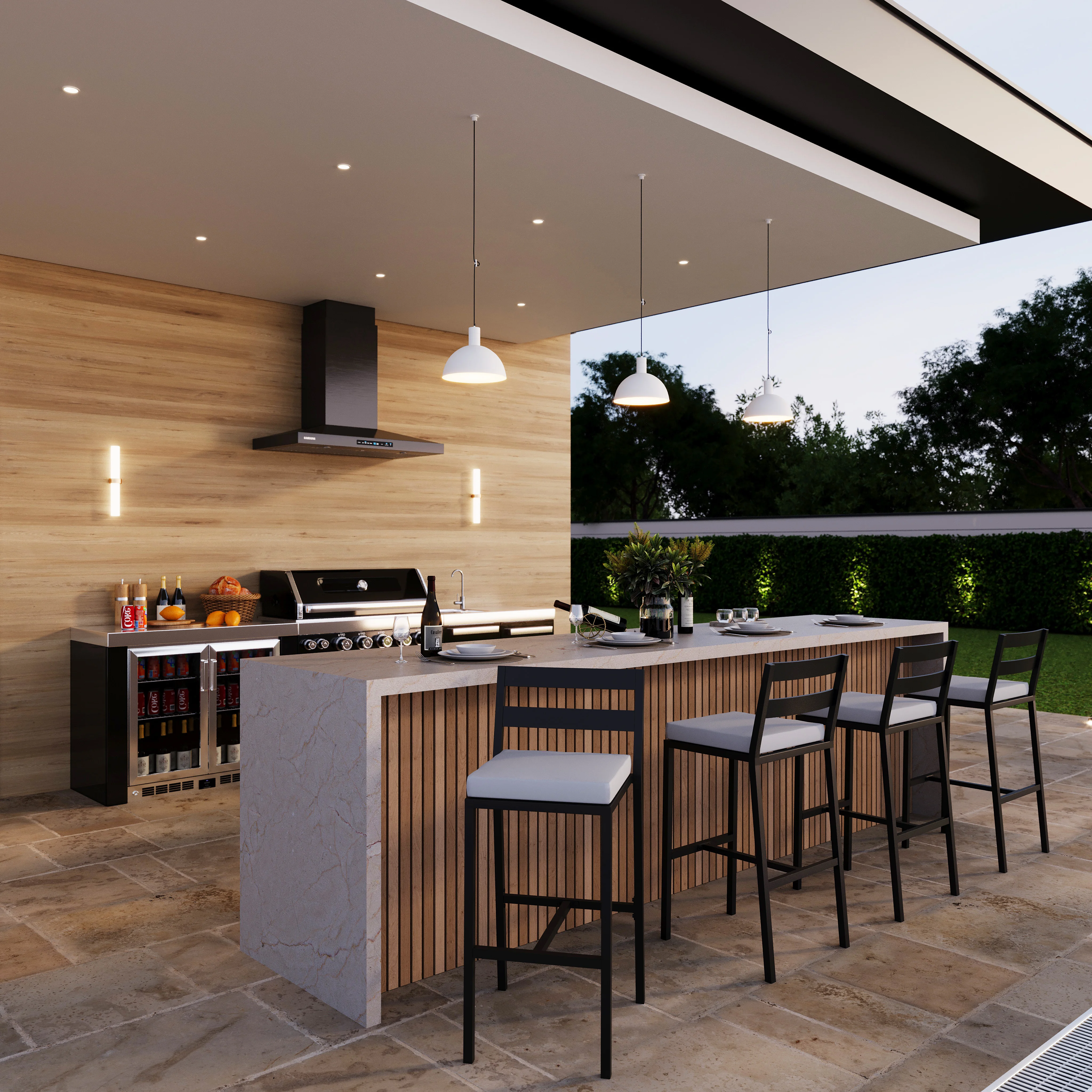 Chelsea Collection Modern Aluminum Outdoor Bar Chair in black with Light Grey Cushions