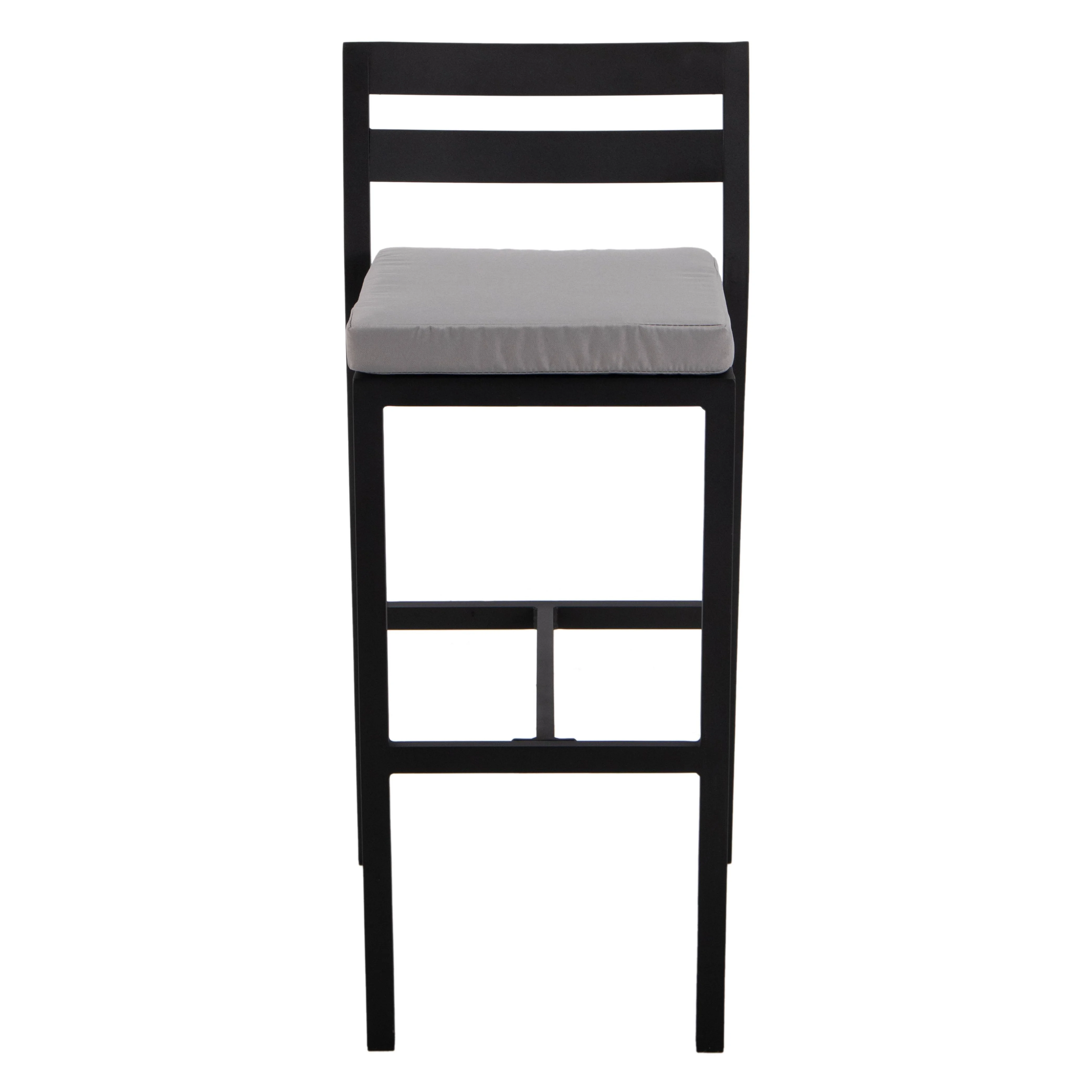 Chelsea Collection Modern Aluminum Outdoor Bar Chair in black with Light Grey Cushions - Set of 4