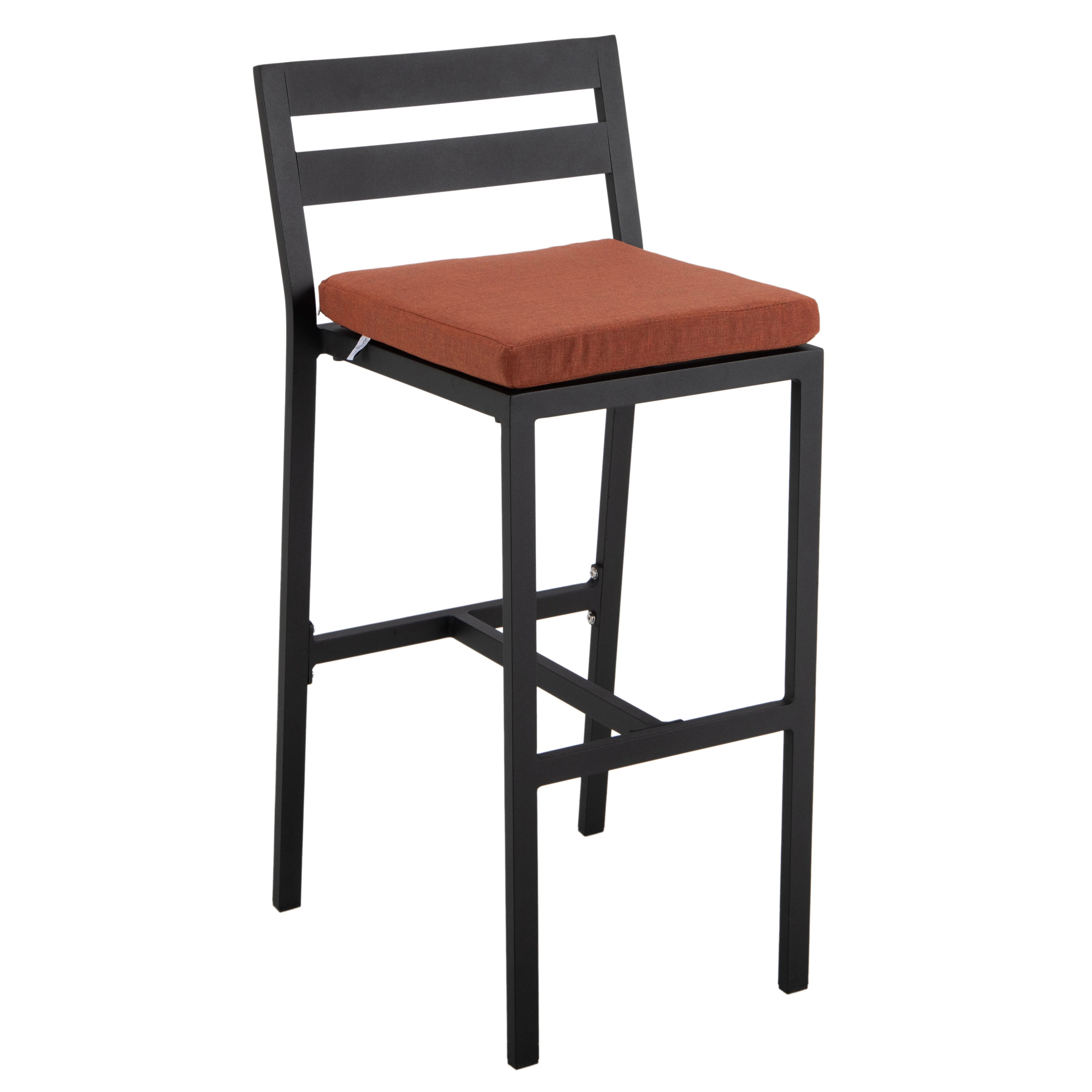 Chelsea Collection Modern Aluminum Outdoor Bar Chair in black with Orange Cushions