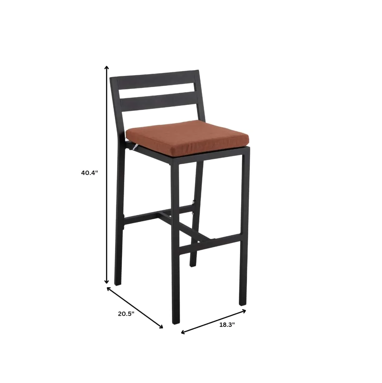 Chelsea Collection Modern Aluminum Outdoor Bar Chair in black with Orange Cushions