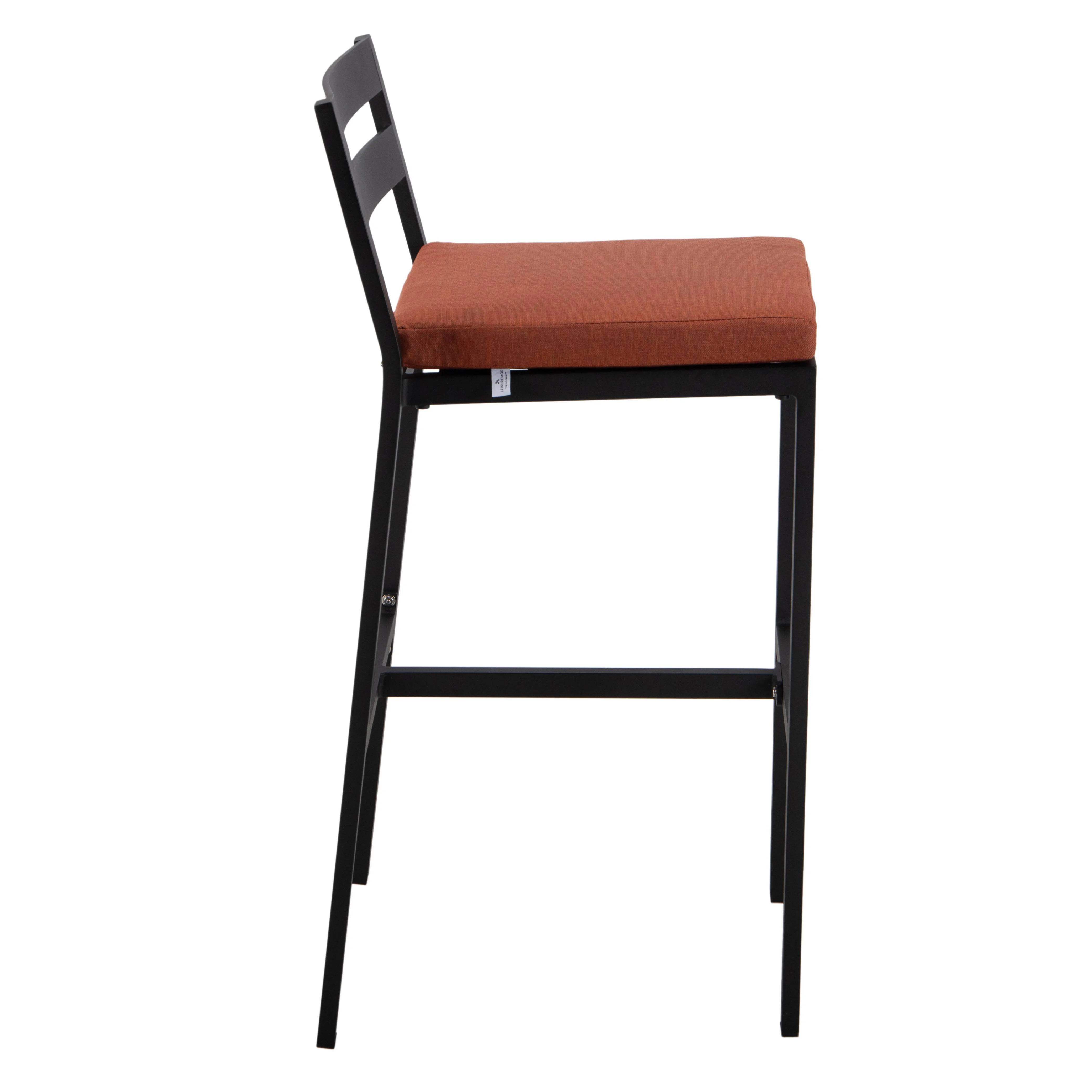 Chelsea Collection Modern Aluminum Outdoor Bar Chair in black with Orange Cushions - Set of 2