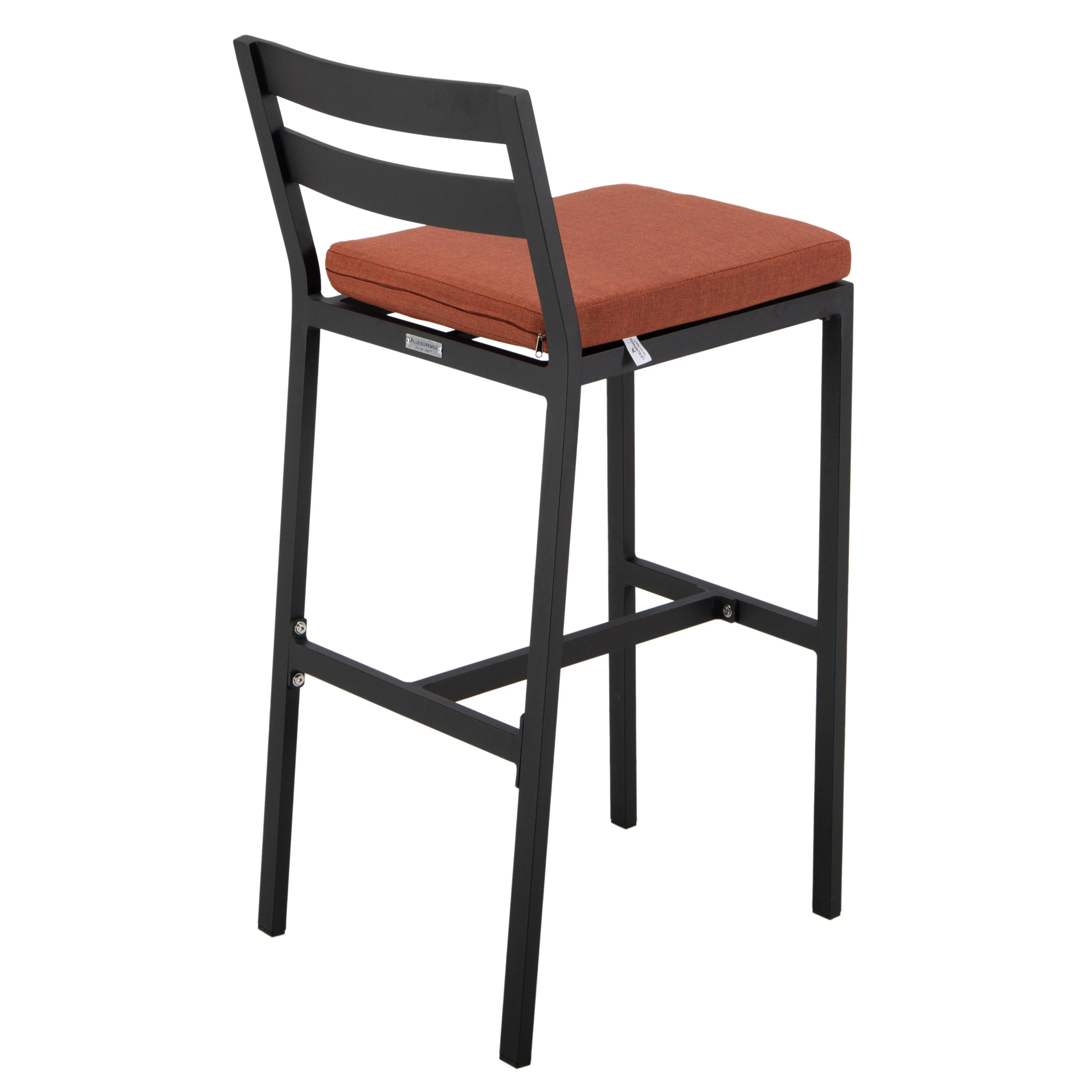 Chelsea Collection Modern Aluminum Outdoor Bar Chair in black with Orange Cushions - Set of 2