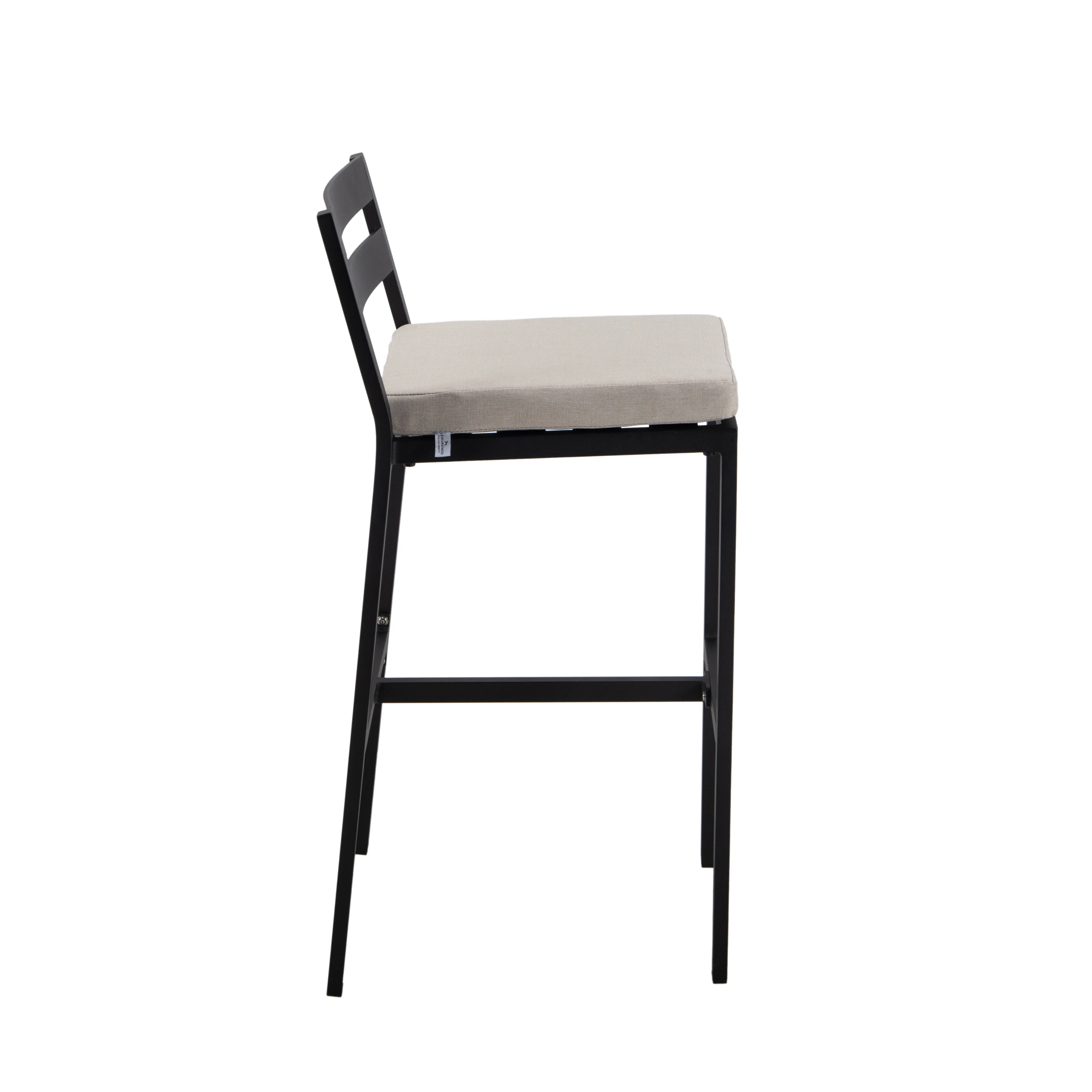 Chelsea Collection Aluminum Outdoor Dining Set, 1 Bar Height Fire Pit Table and 4 Bar Chair in black with Beige Cushions