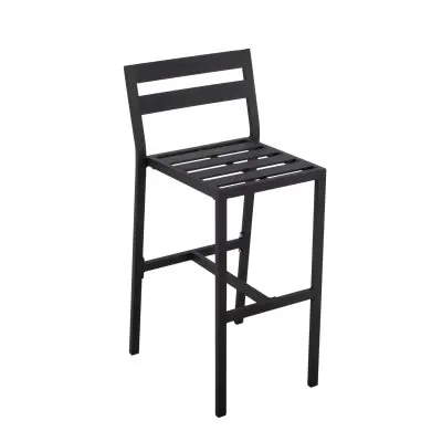 Chelsea Collection Aluminum Outdoor Dining Set, 1 Bar Height Fire Pit Table and 4 Bar Chair in black with Blue Cushions