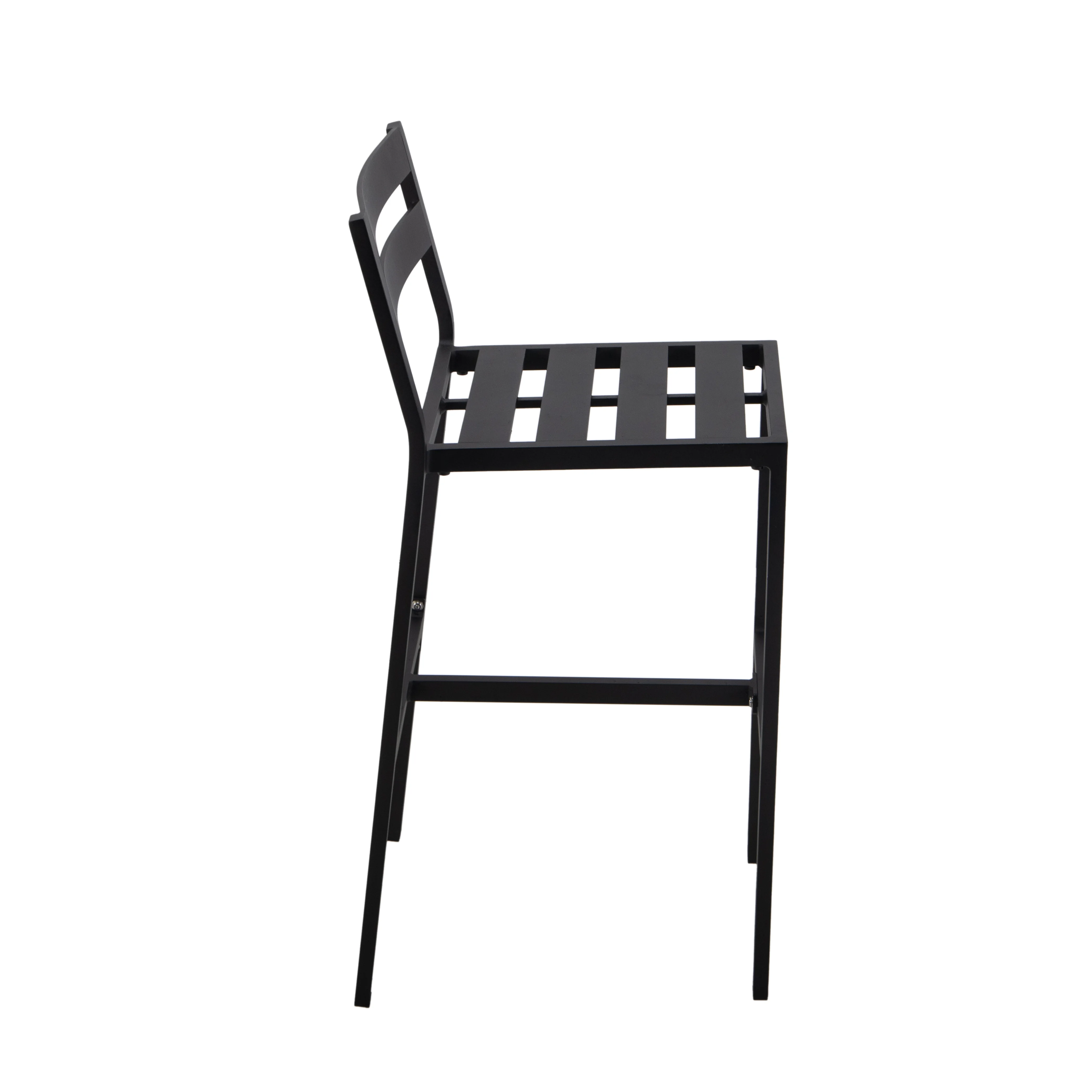 Chelsea Collection Aluminum Outdoor Dining Set, 1 Bar Height Fire Pit Table and 6 Bar Chair in black with Blue Cushions