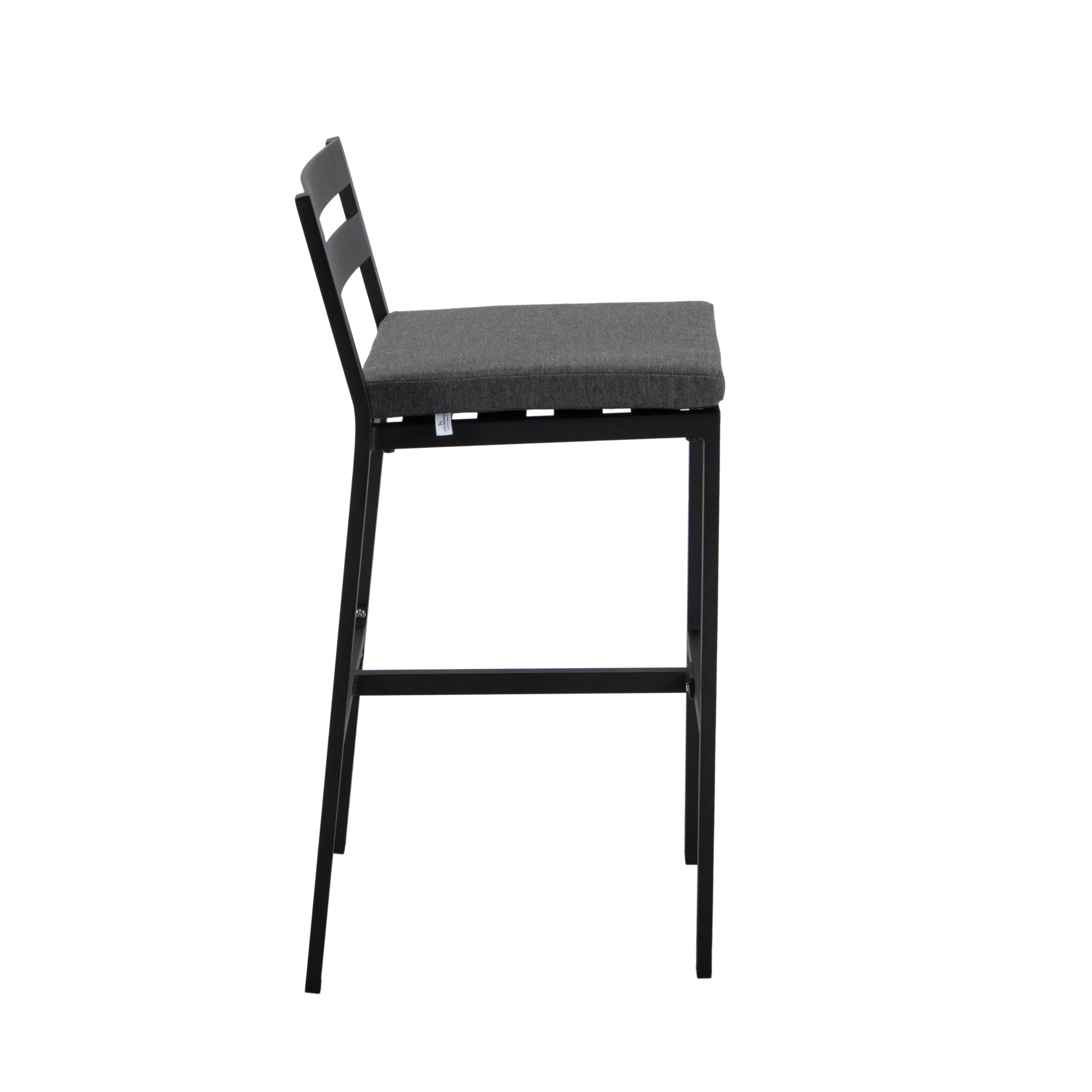 Chelsea Collection Aluminum Outdoor Dining Set, 1 Bar Height Fire Pit Table and 6 Bar Chair in black with Charocal Cushions