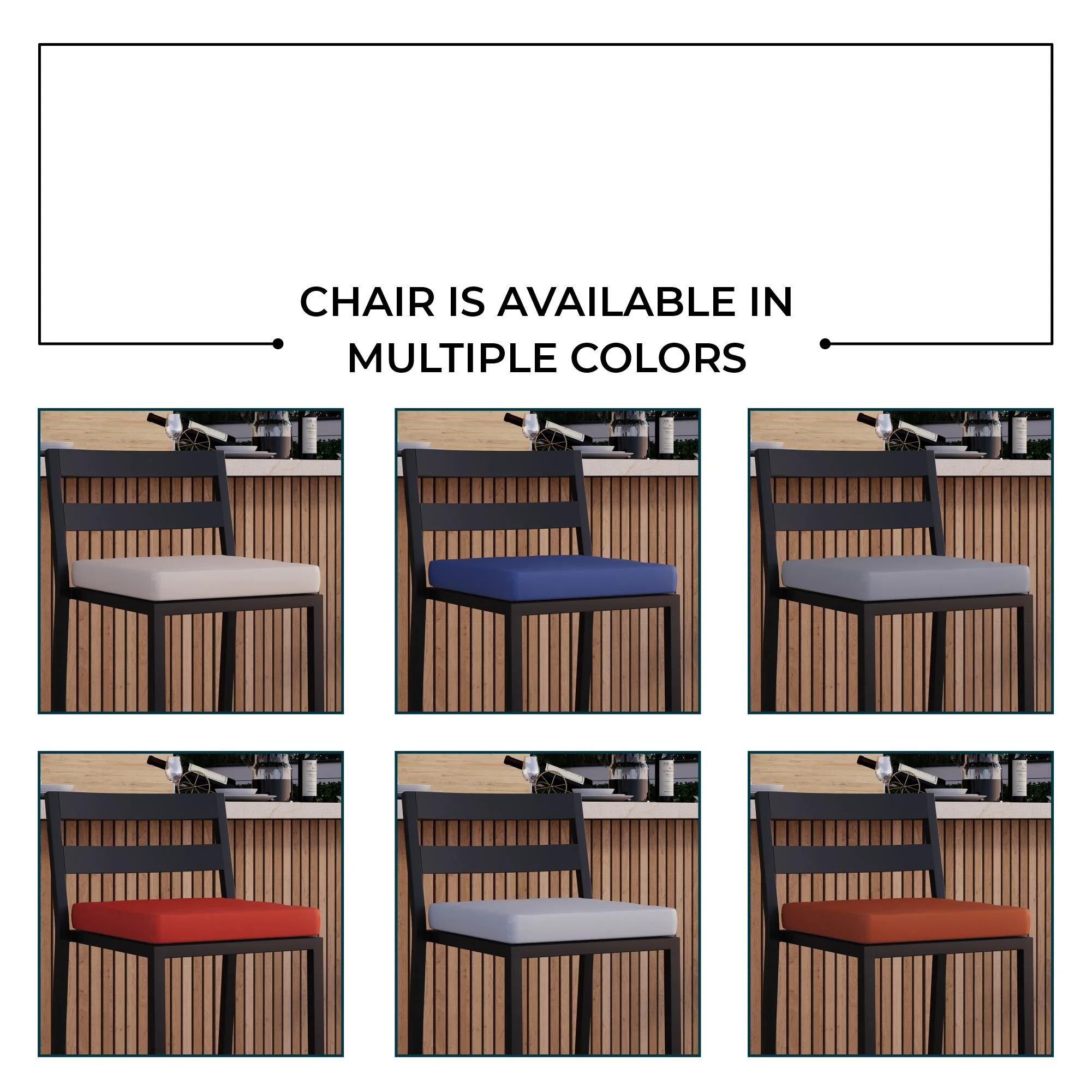 Chelsea Collection Aluminum Outdoor Dining Set, 1 Bar Height Fire Pit Table and 6 Bar Chair in black with Cherry Cushions