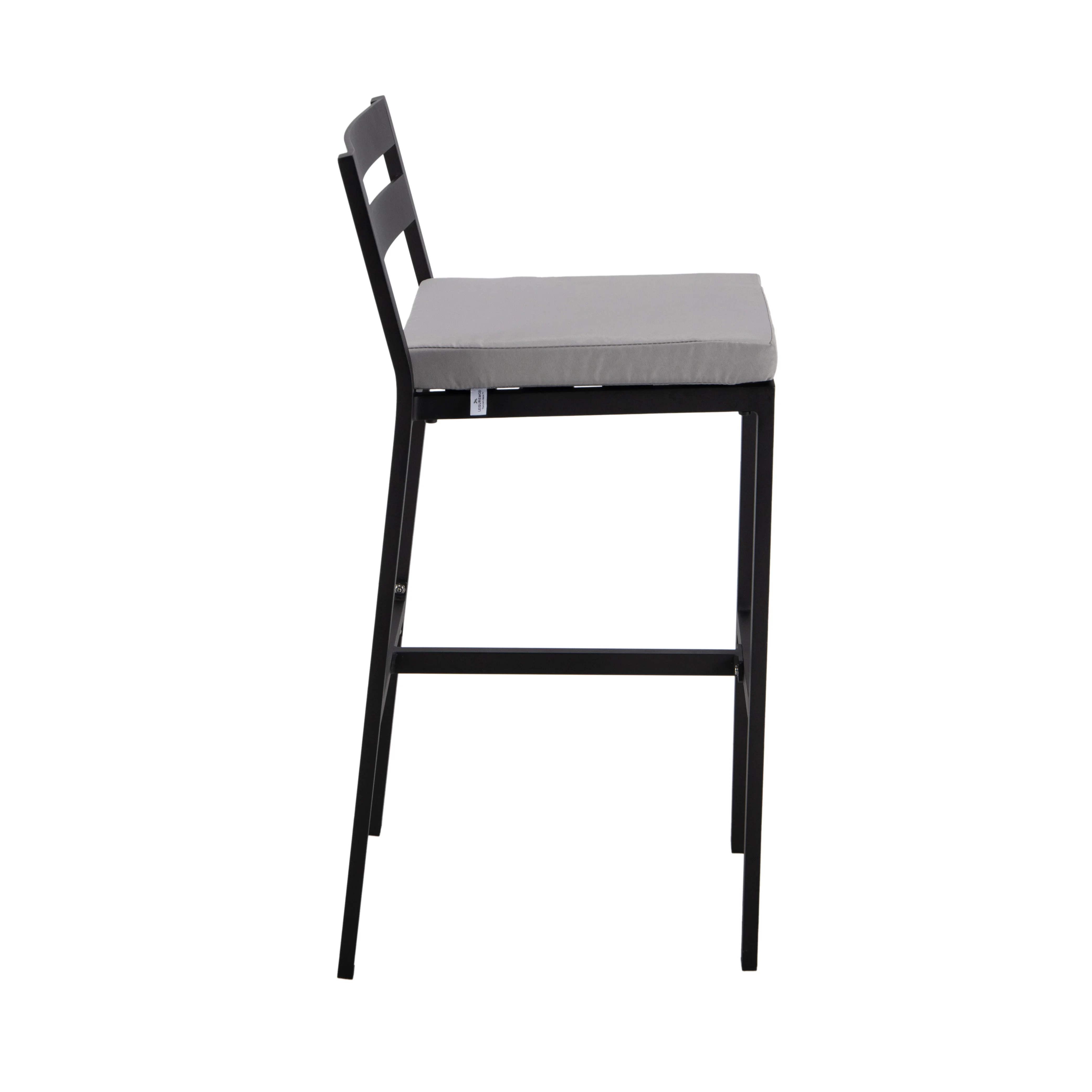 Chelsea Collection Aluminum Outdoor Dining Set, 1 Bar Height Fire Pit Table and 6 Bar Chair in black with Light Grey Cushions