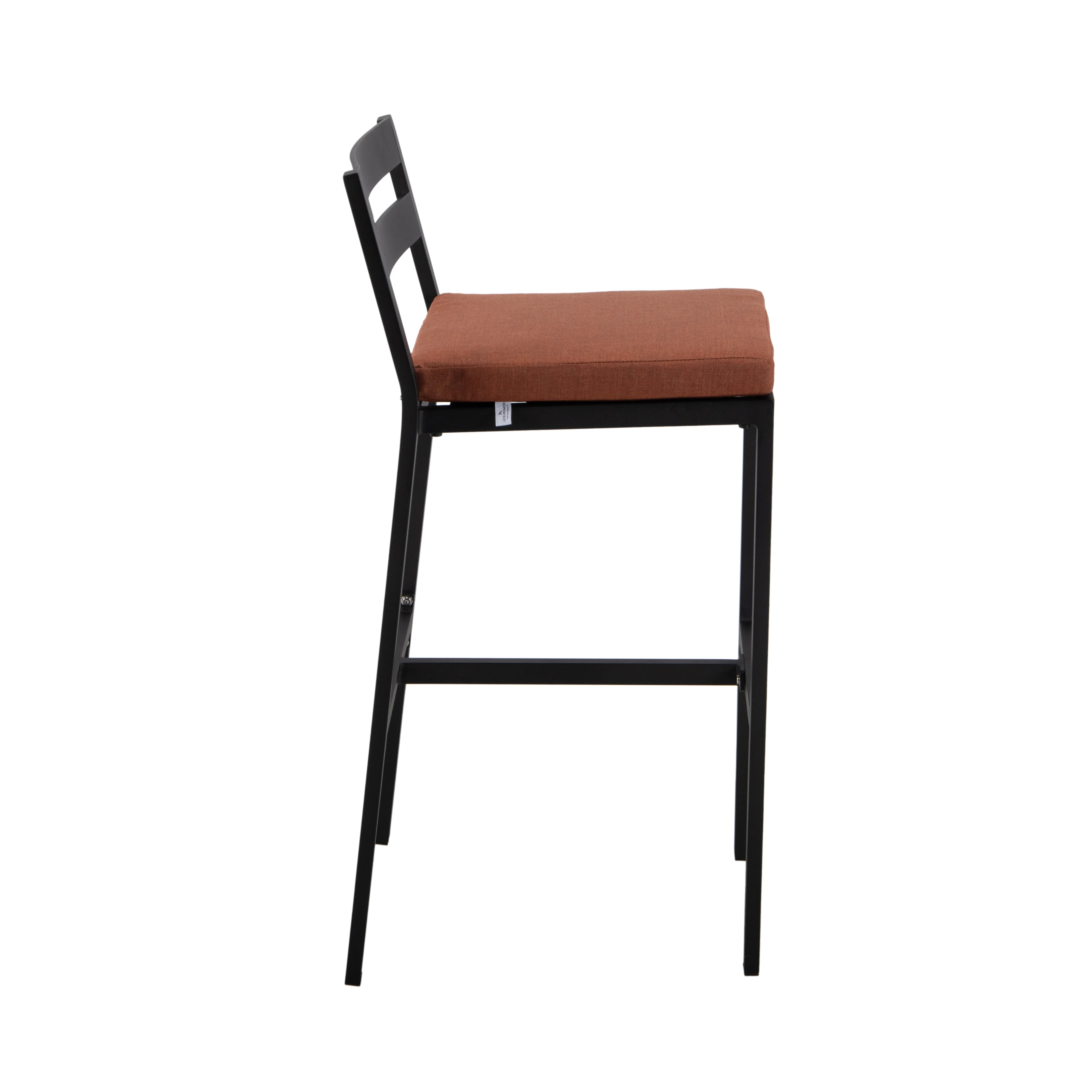 Chelsea Collection Aluminum Outdoor Dining Set, 1 Bar Height Fire Pit Table and 4 Bar Chair in black with Orange Cushions