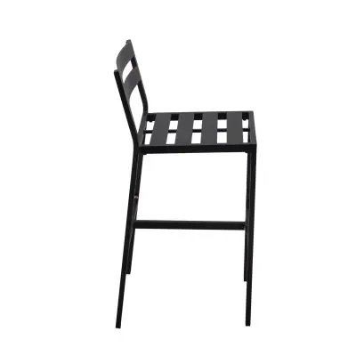 Chelsea Collection Aluminum Outdoor Dining Set, 1 Bar Height Fire Pit Table and 4 Bar Chair in black with Orange Cushions