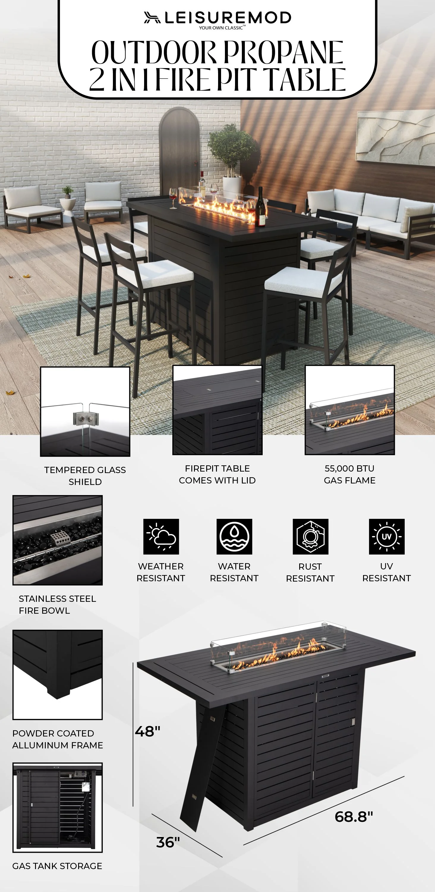 Chelsea Bar Height FIre pit aluminum table