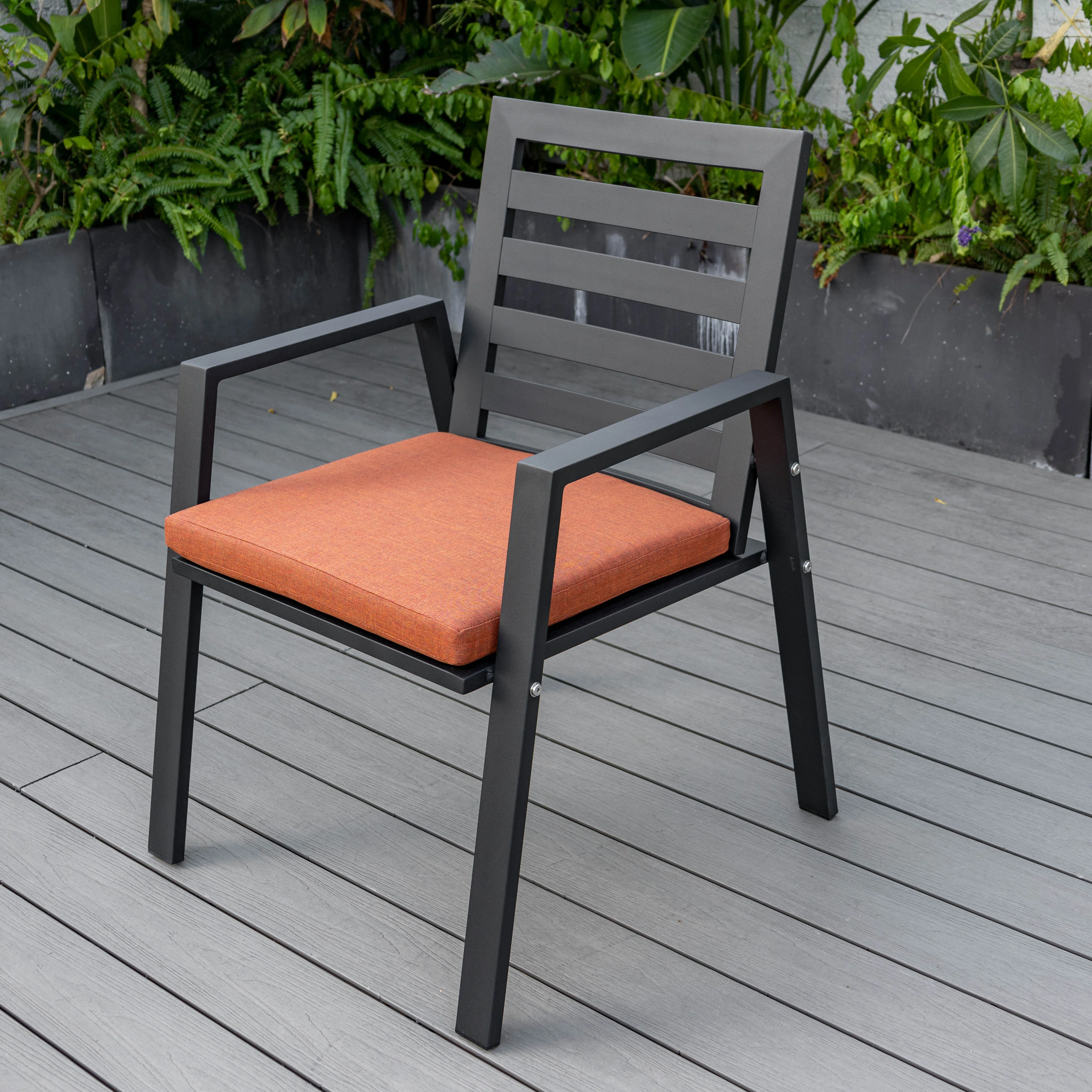 Chelsea Aluminum Outdoor Dining Table With 6 Chairs and Orange Cushions