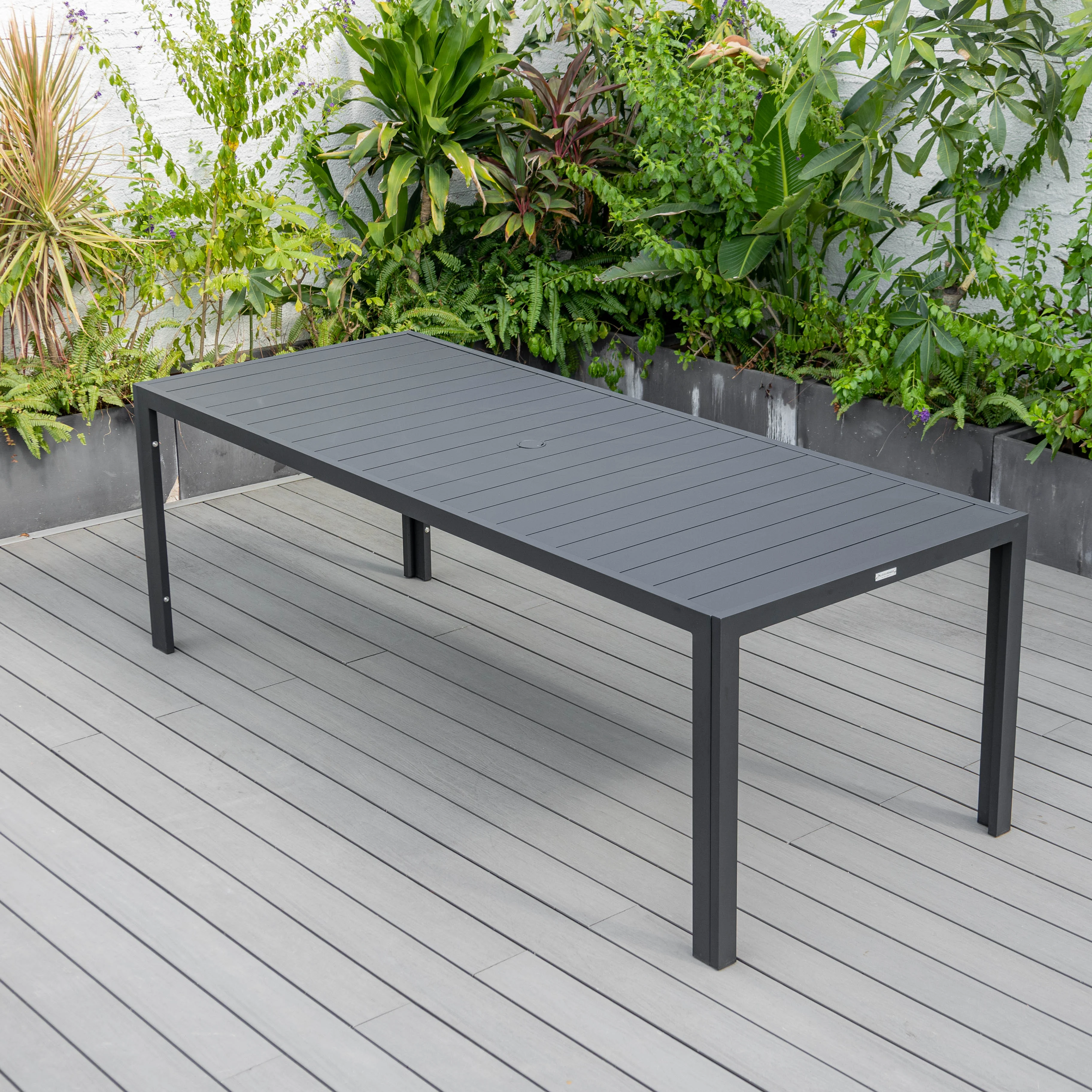 Chelsea Aluminum Outdoor Dining Table 87 With 8 Chairs and Charcoal Black Cushions