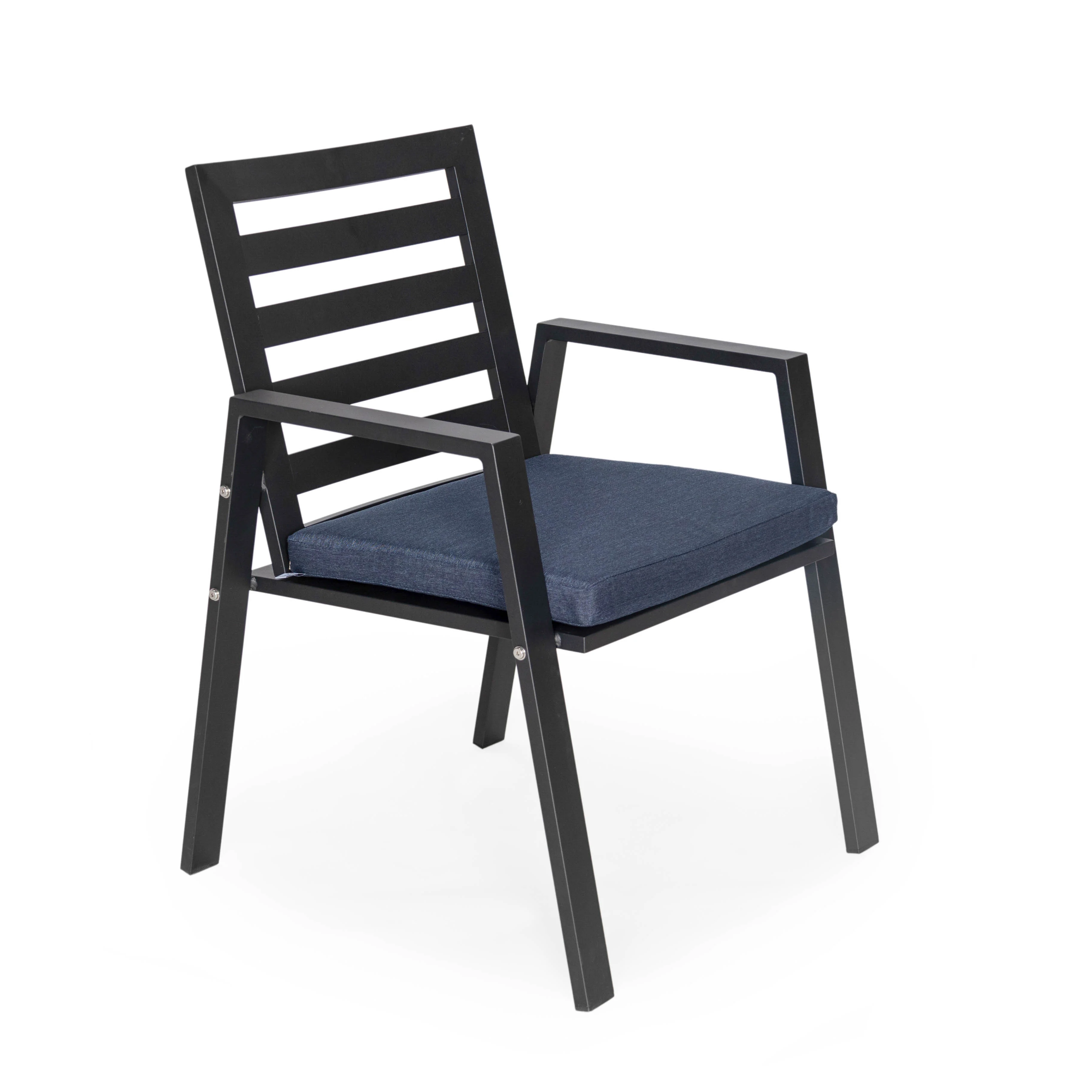 Chelsea Aluminum Outdoor Dining Table 87 With 8 Chairs and Charcoal Blue Cushions