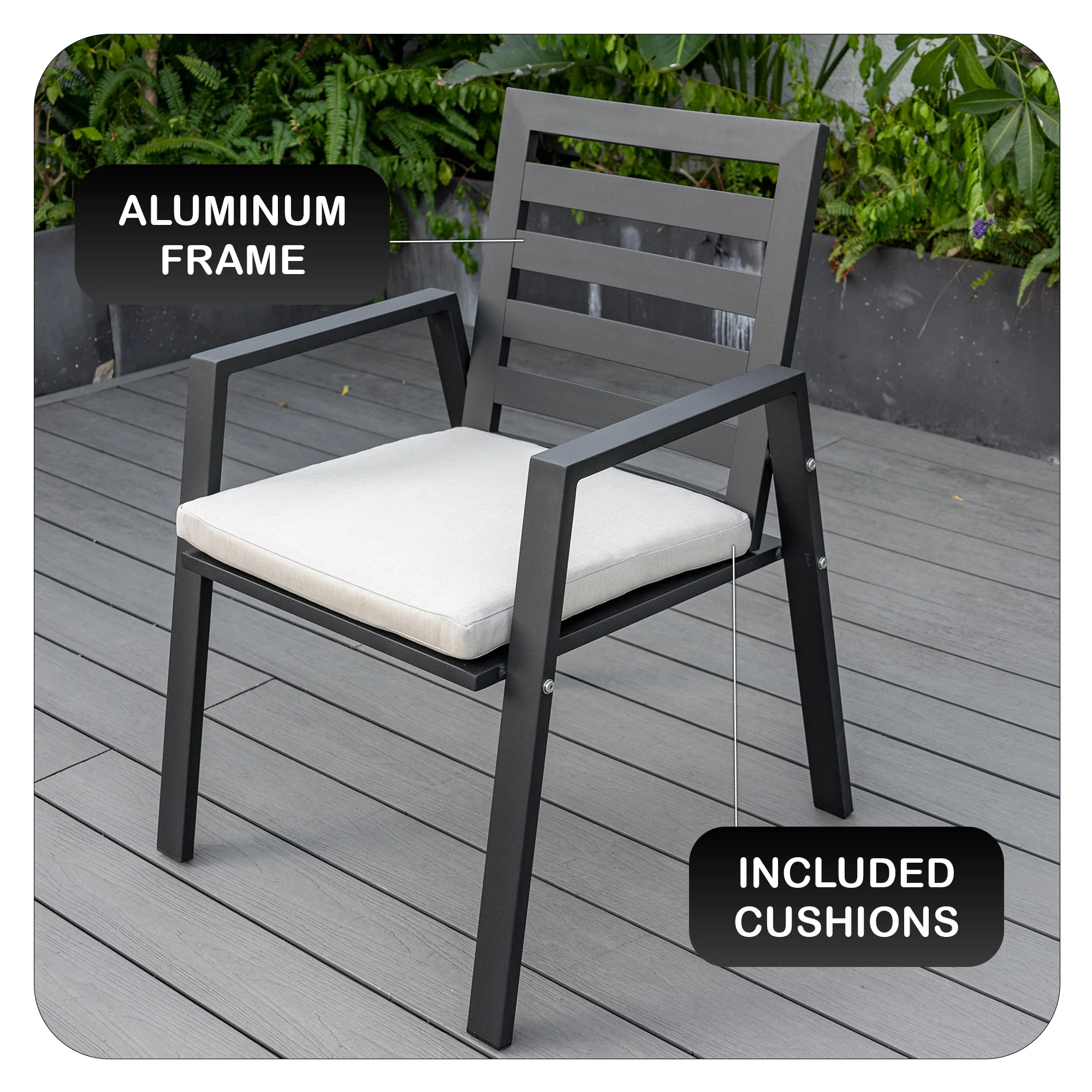 Chelsea Modern Patio Dining Armchair in Aluminum with Removable Cushions