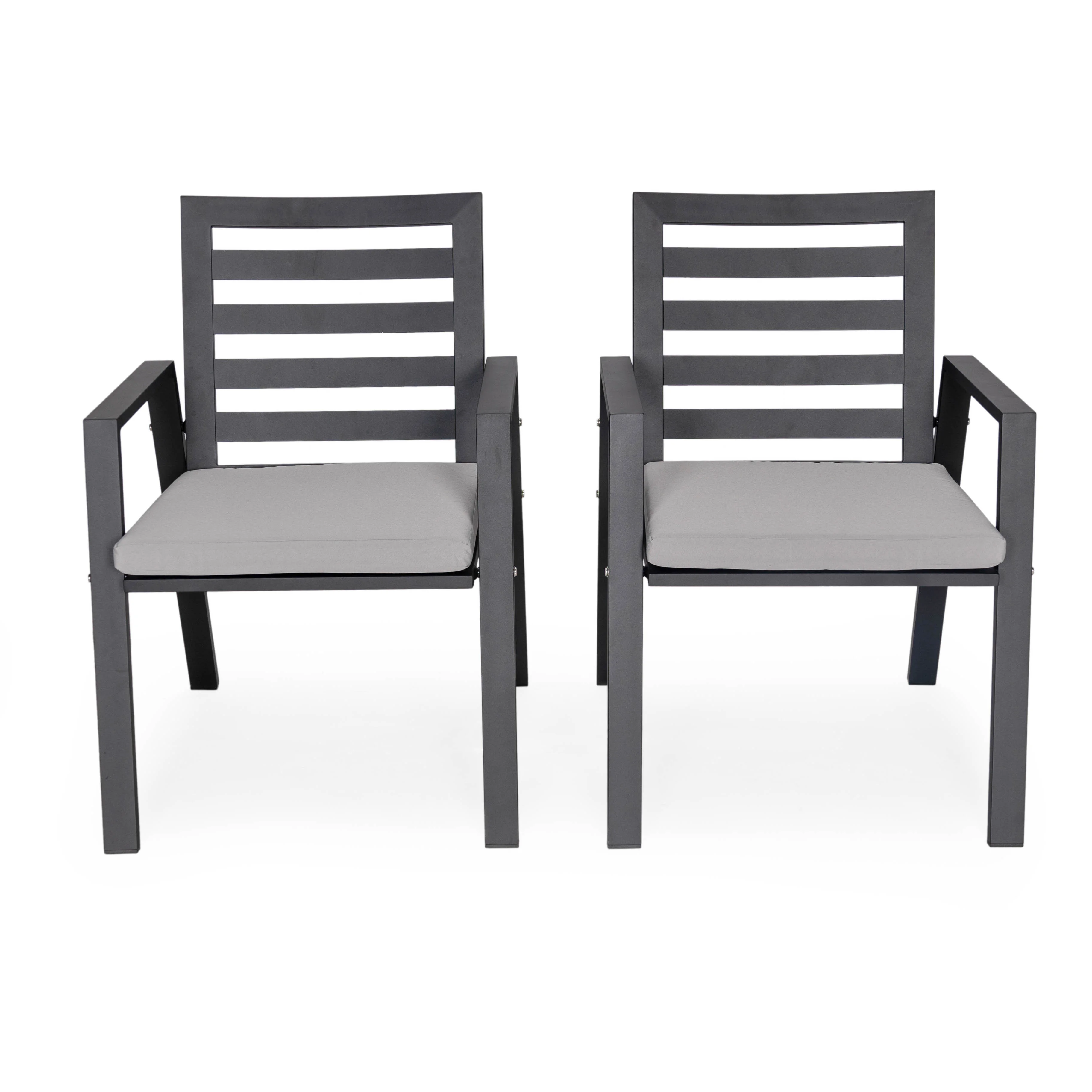 Chelsea Modern Patio Dining Armchair in Aluminum with Removable Cushions Set of 2