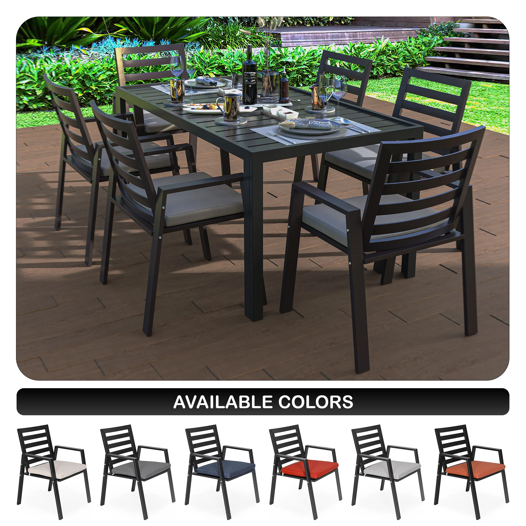 Chelsea Modern Patio Dining Armchair in Aluminum with Removable Cushions