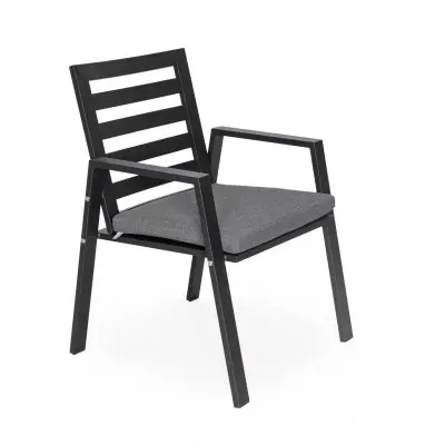 Chelsea Modern Patio Dining Armchair in Aluminum with Removable Cushions
