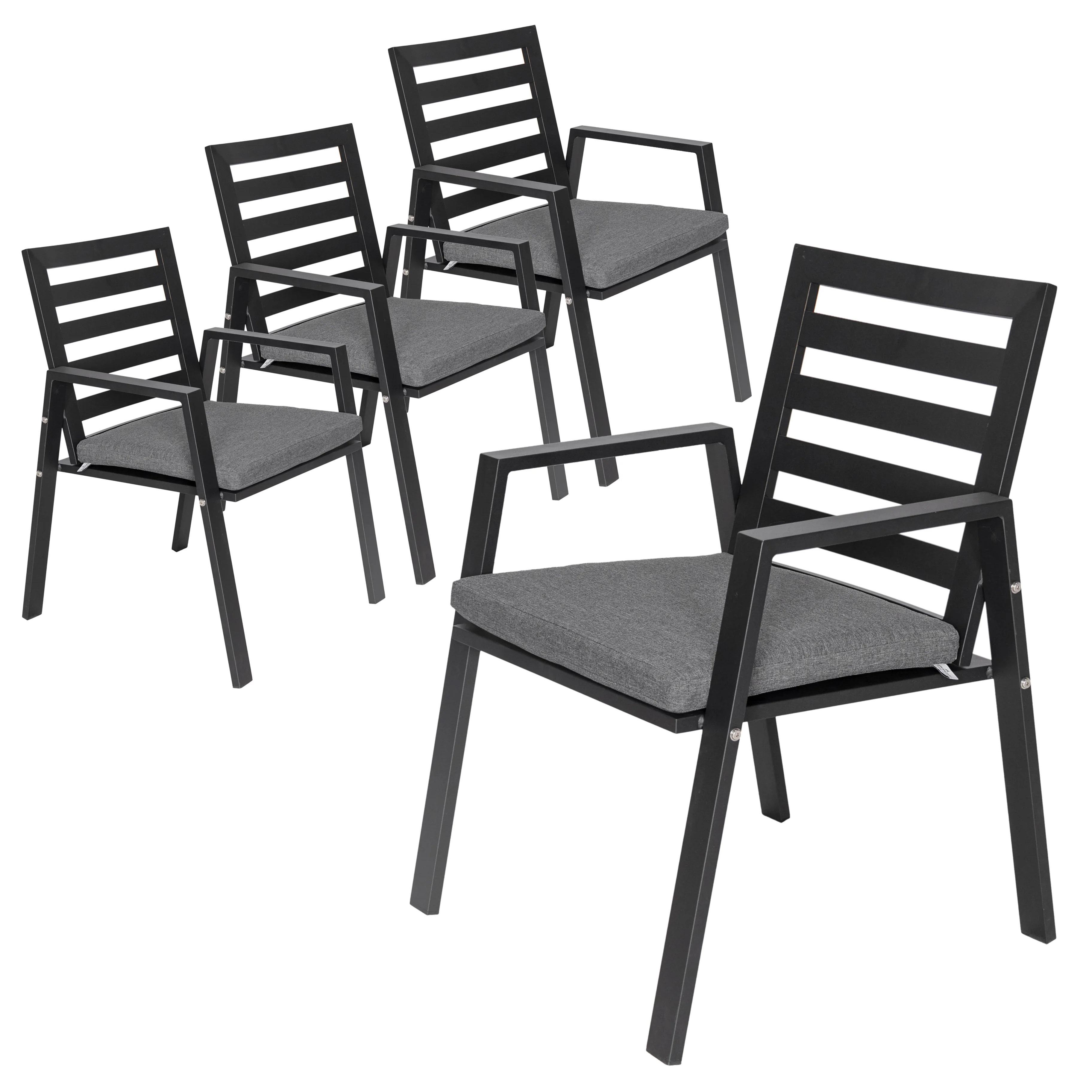 Chelsea Modern Patio Dining Armchair in Aluminum with Removable Cushions Set of 4