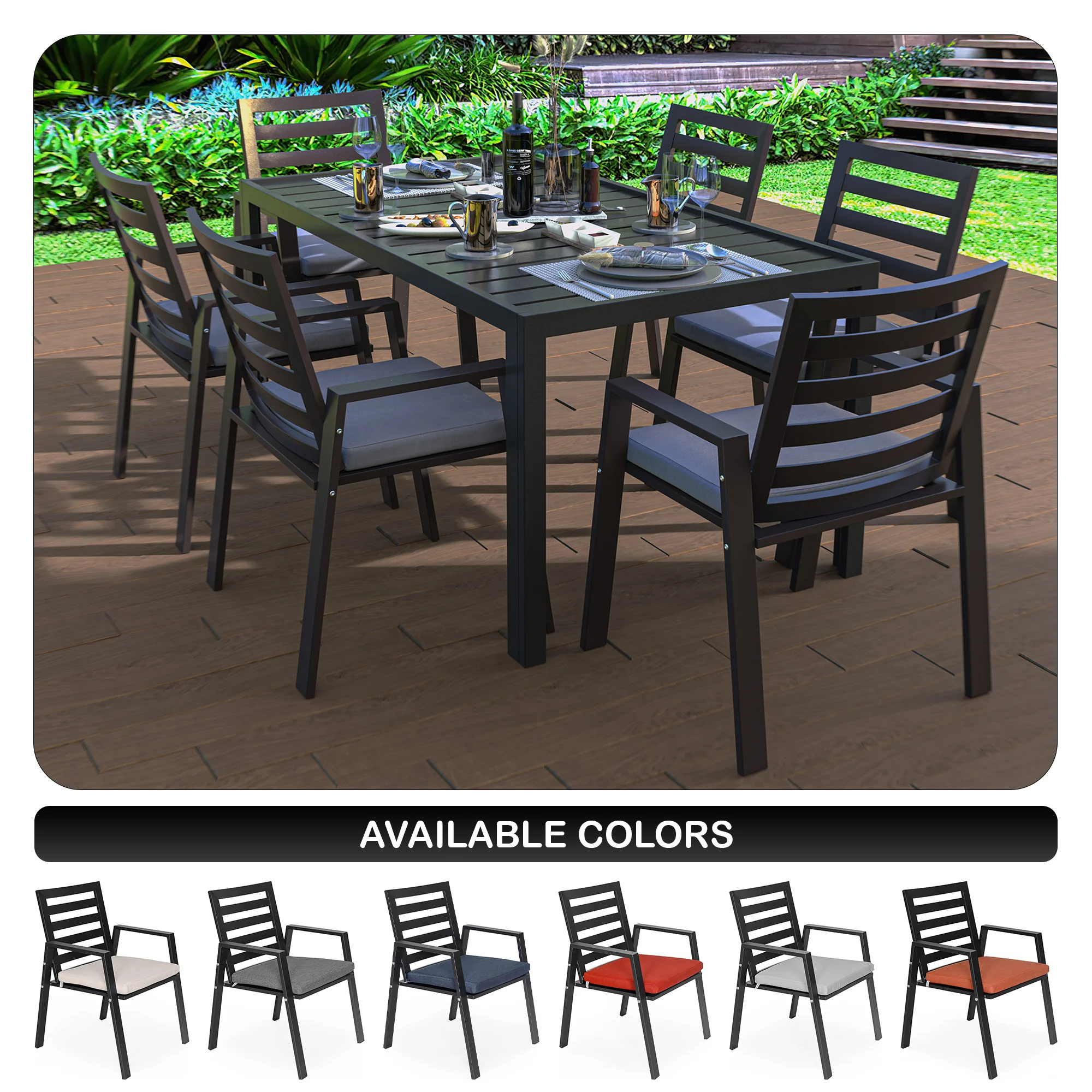Chelsea Modern Patio Dining Armchair in Aluminum with Removable Cushions