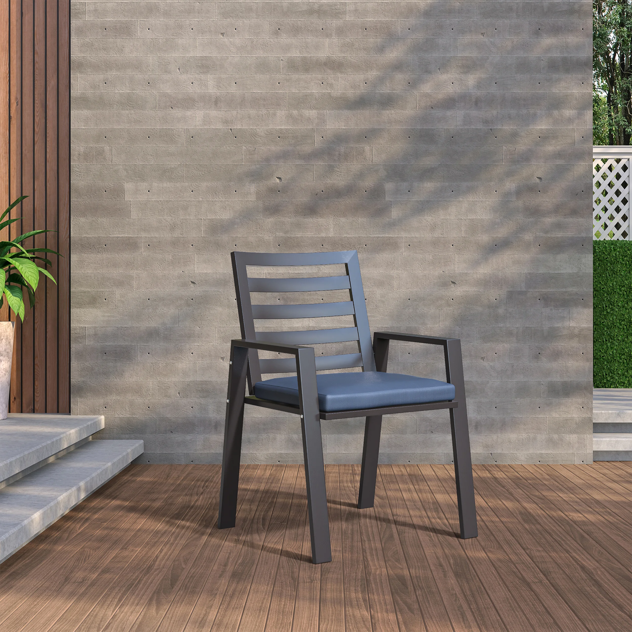 Chelsea Modern Patio Dining Armchair in Aluminum with Removable Cushions