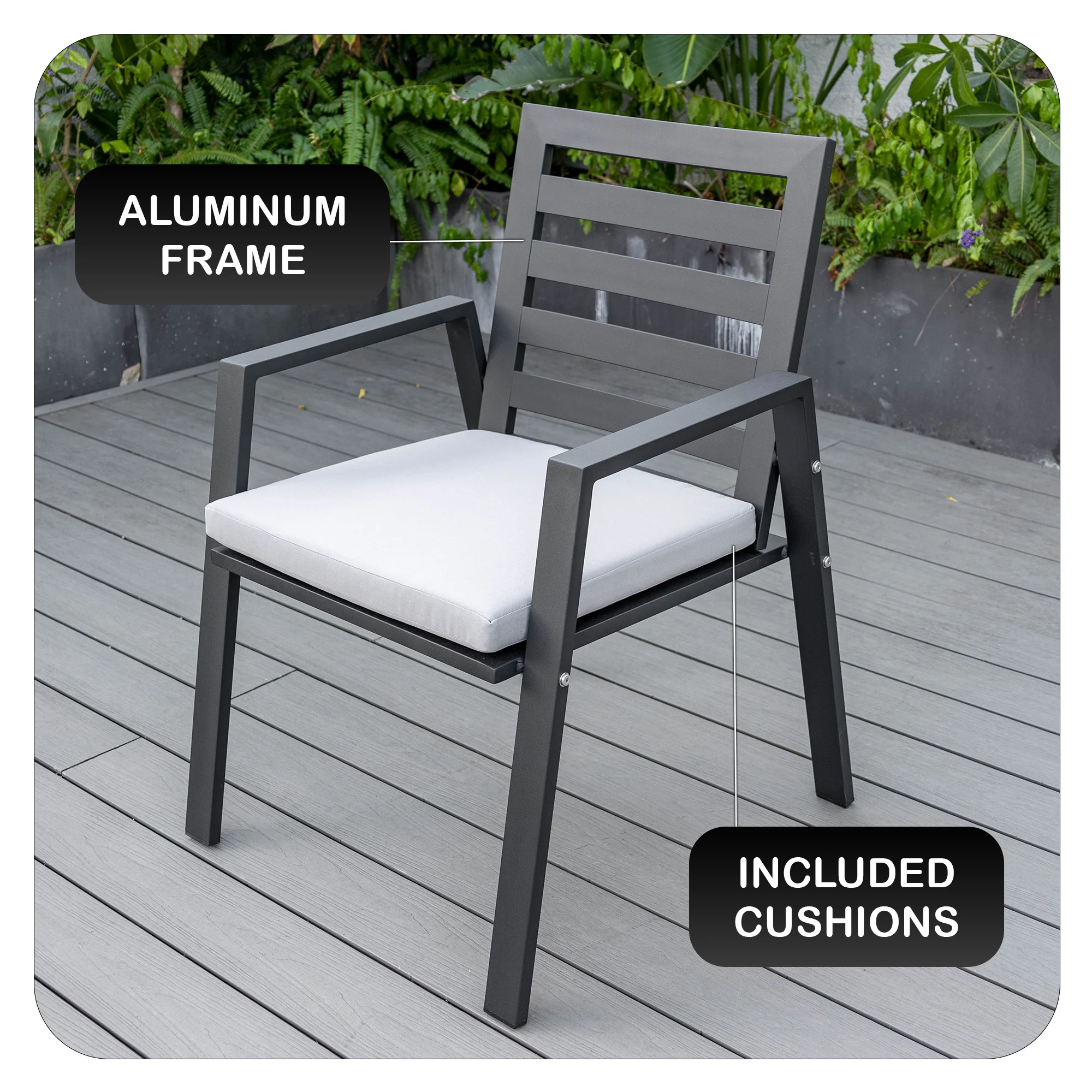 Chelsea Modern Patio Dining Armchair in Aluminum with Removable Cushions