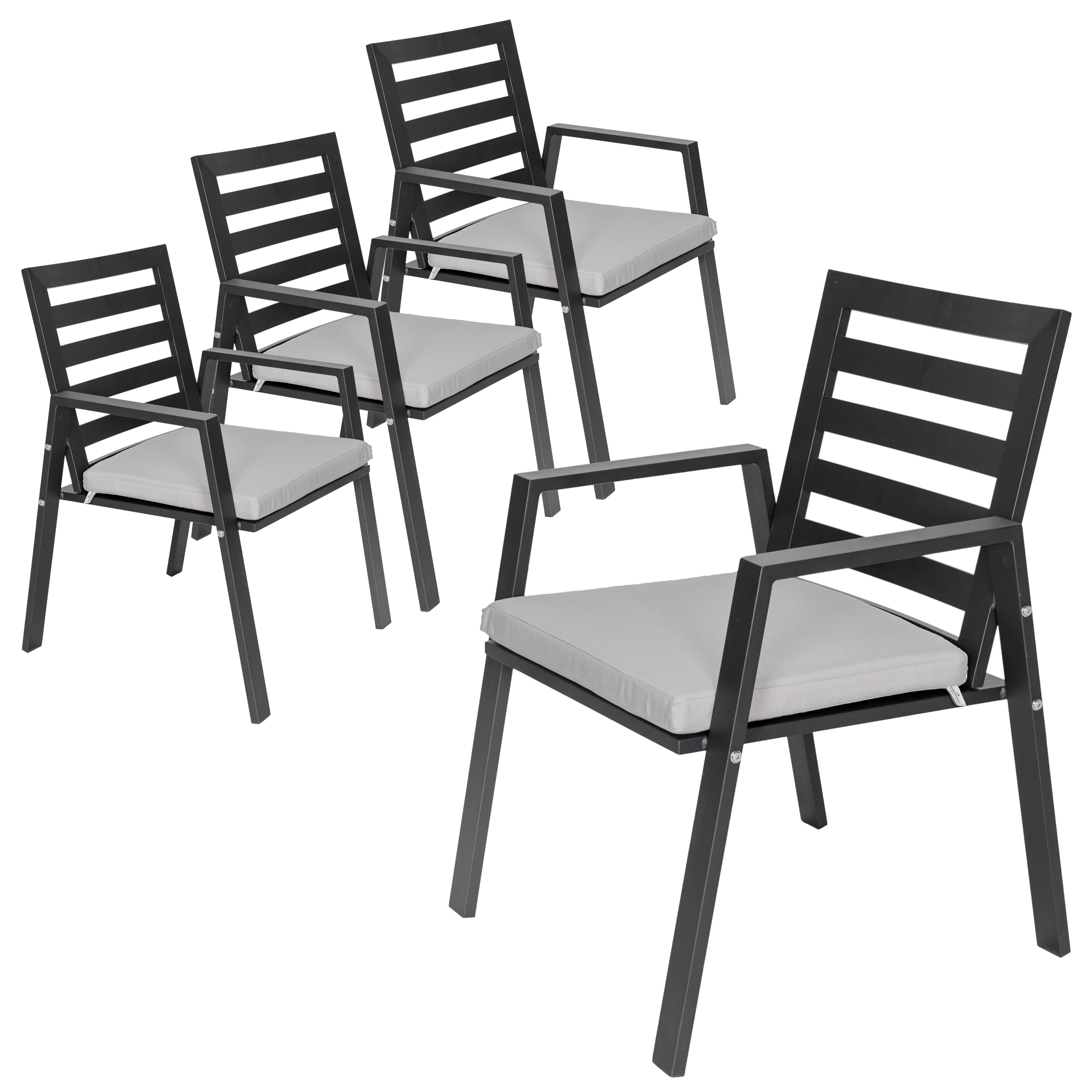 Chelsea Modern Patio Dining Armchair in Aluminum with Removable Cushions Set of 4