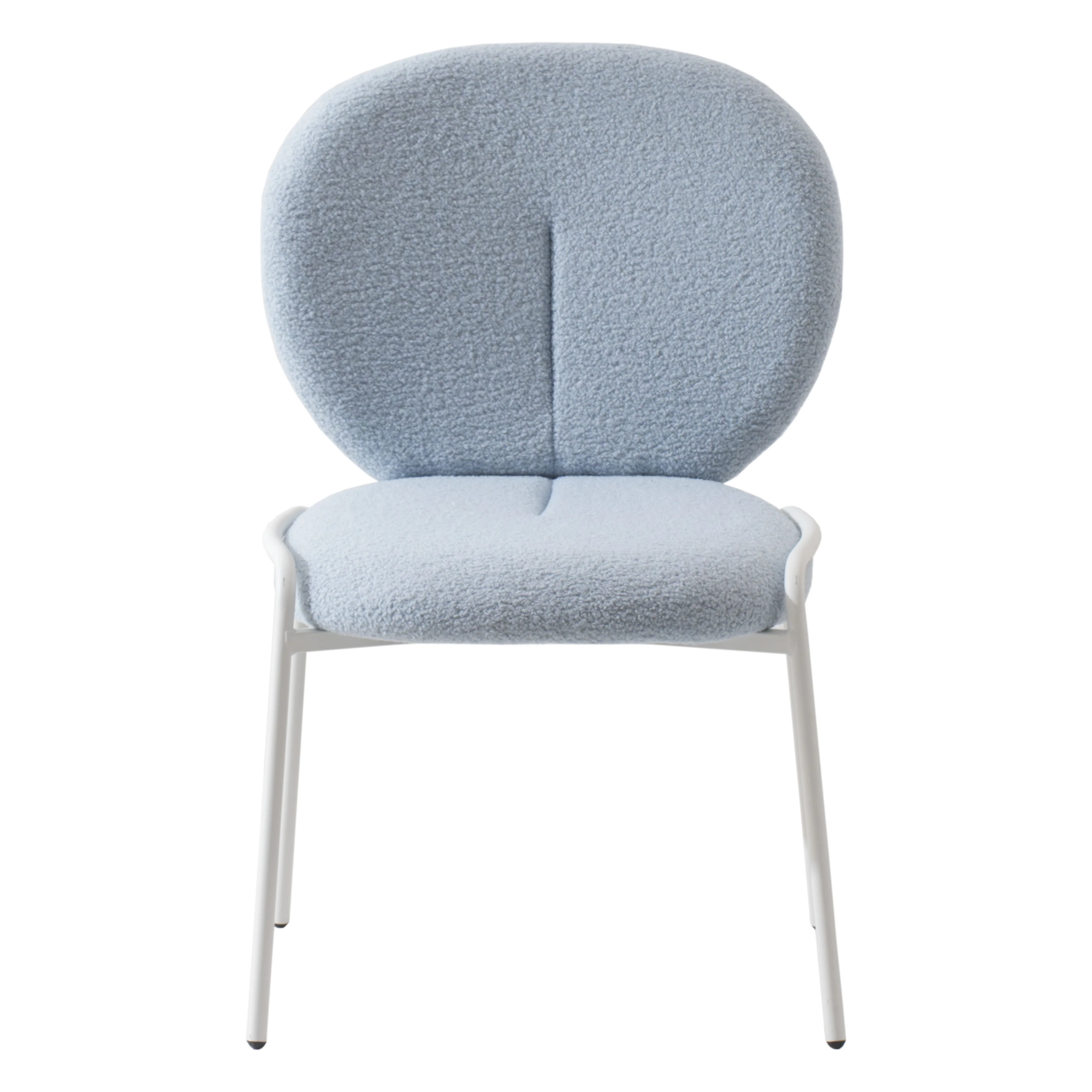 Mid-Century Modern Boucle Dining Chair with White Frame, Blue