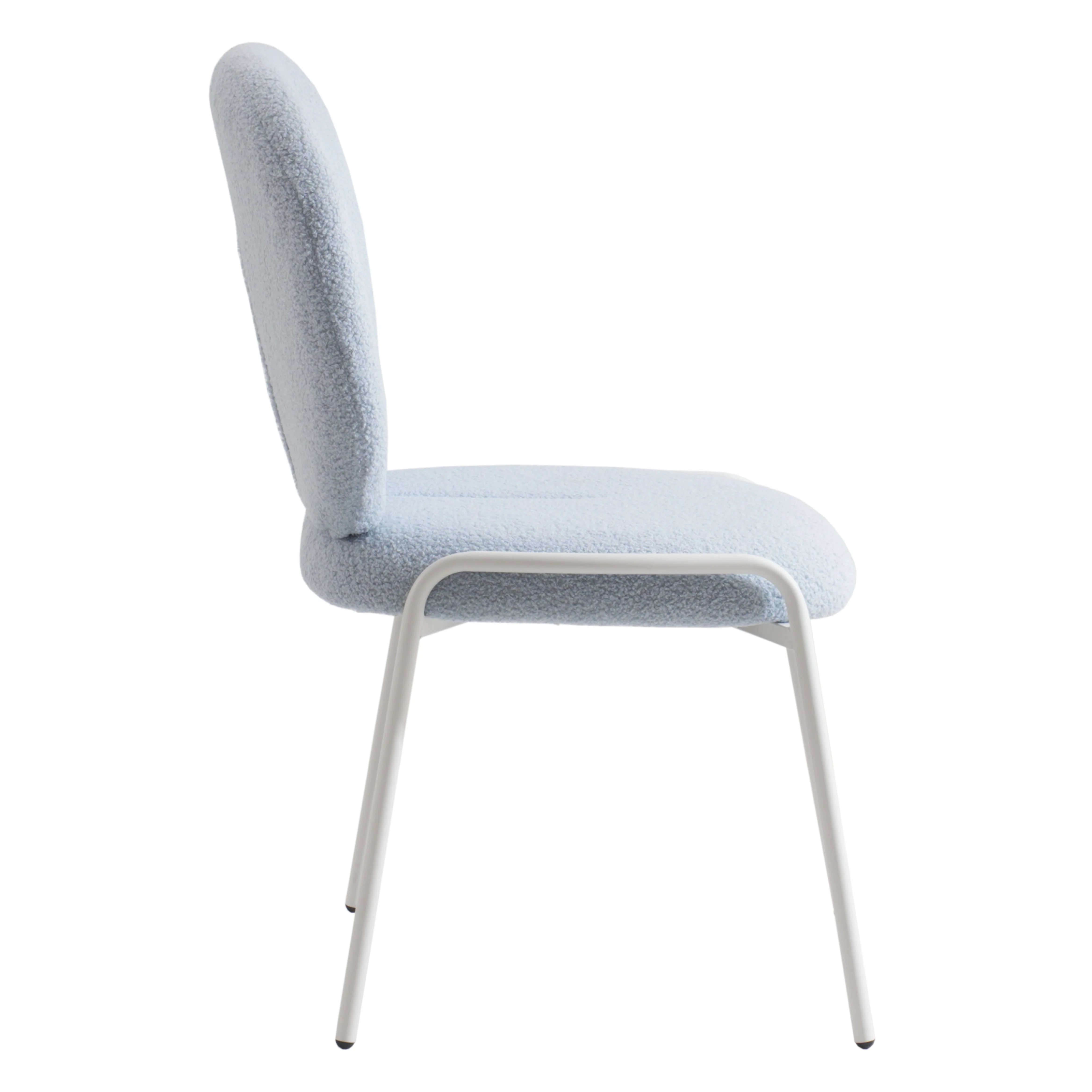 Mid-Century Modern Boucle Dining Chair with White Frame, Blue
