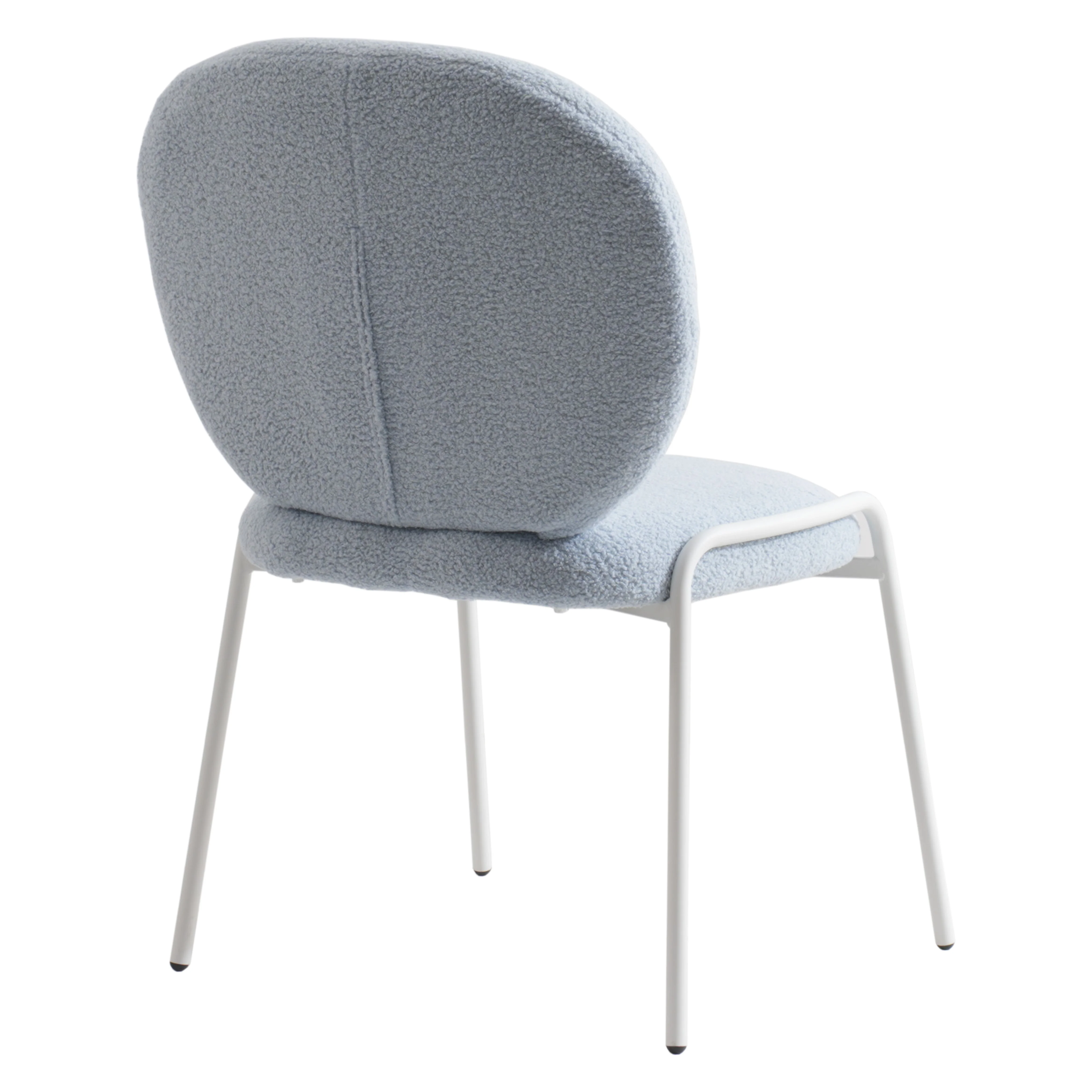 Mid-Century Modern Boucle Dining Chair with White Frame, Blue