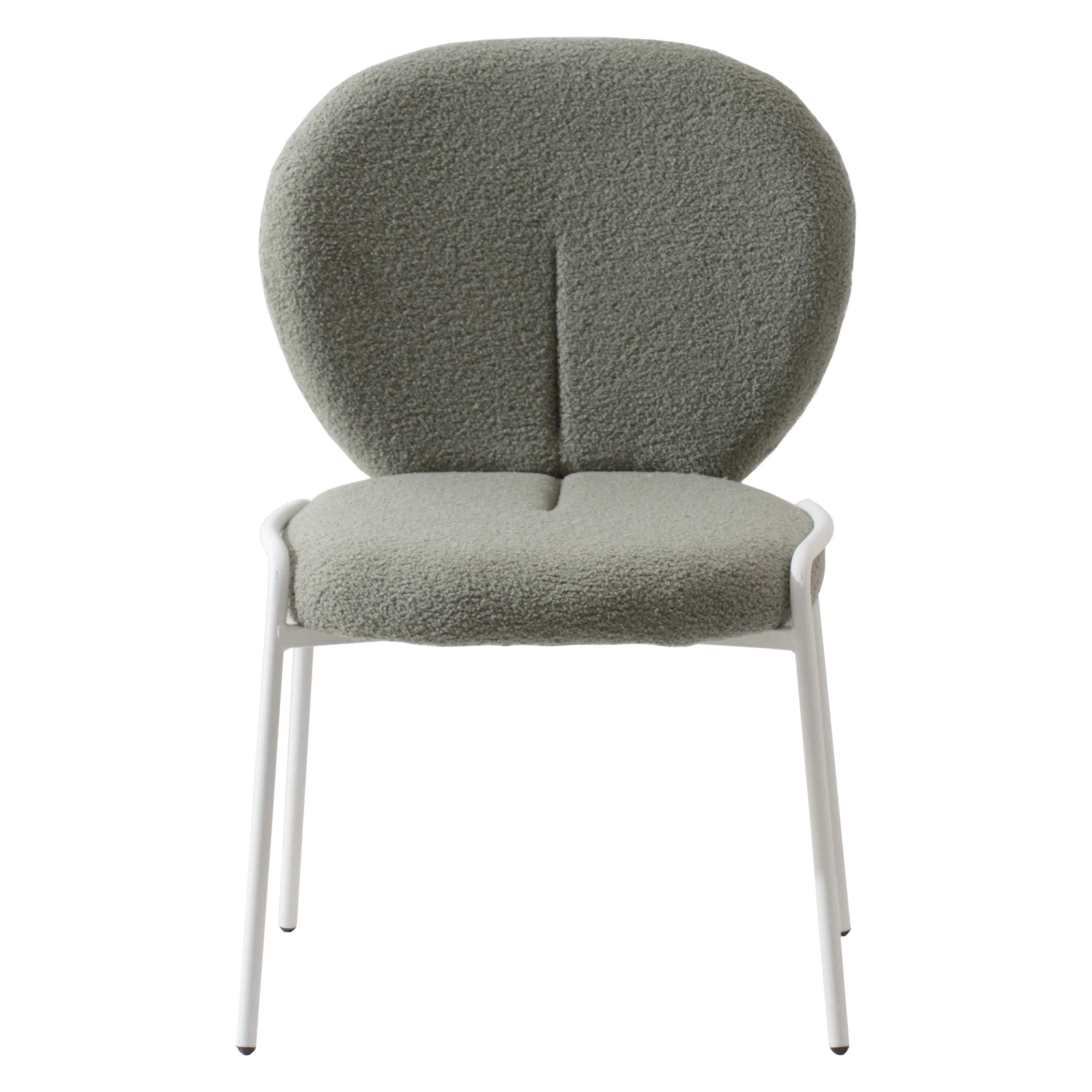 Mid-Century Modern Boucle Dining Chair with White Frame, Green