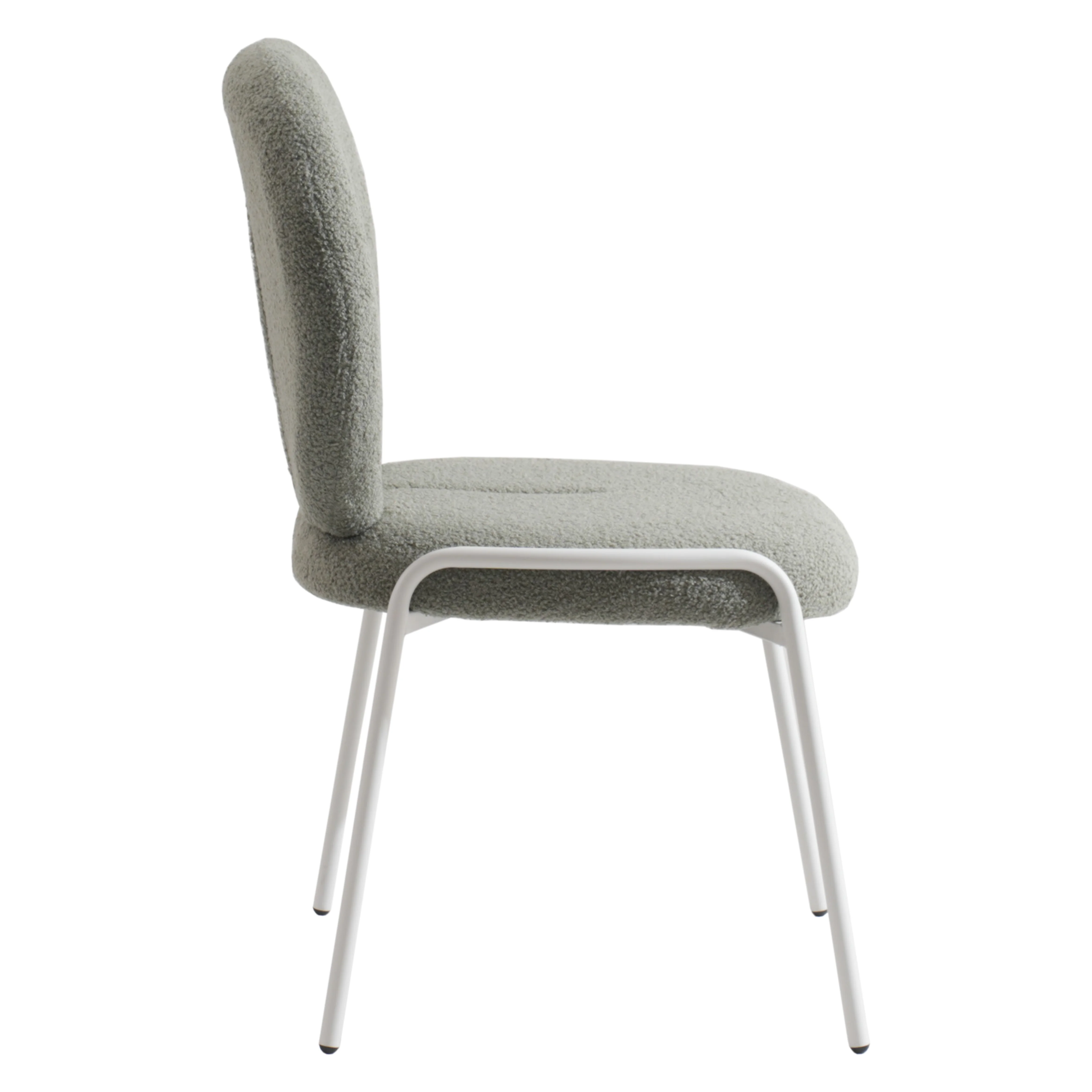 Mid-Century Modern Boucle Dining Chair with White Frame, Green