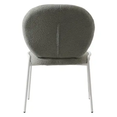Mid-Century Modern Boucle Dining Chair with White Frame, Green